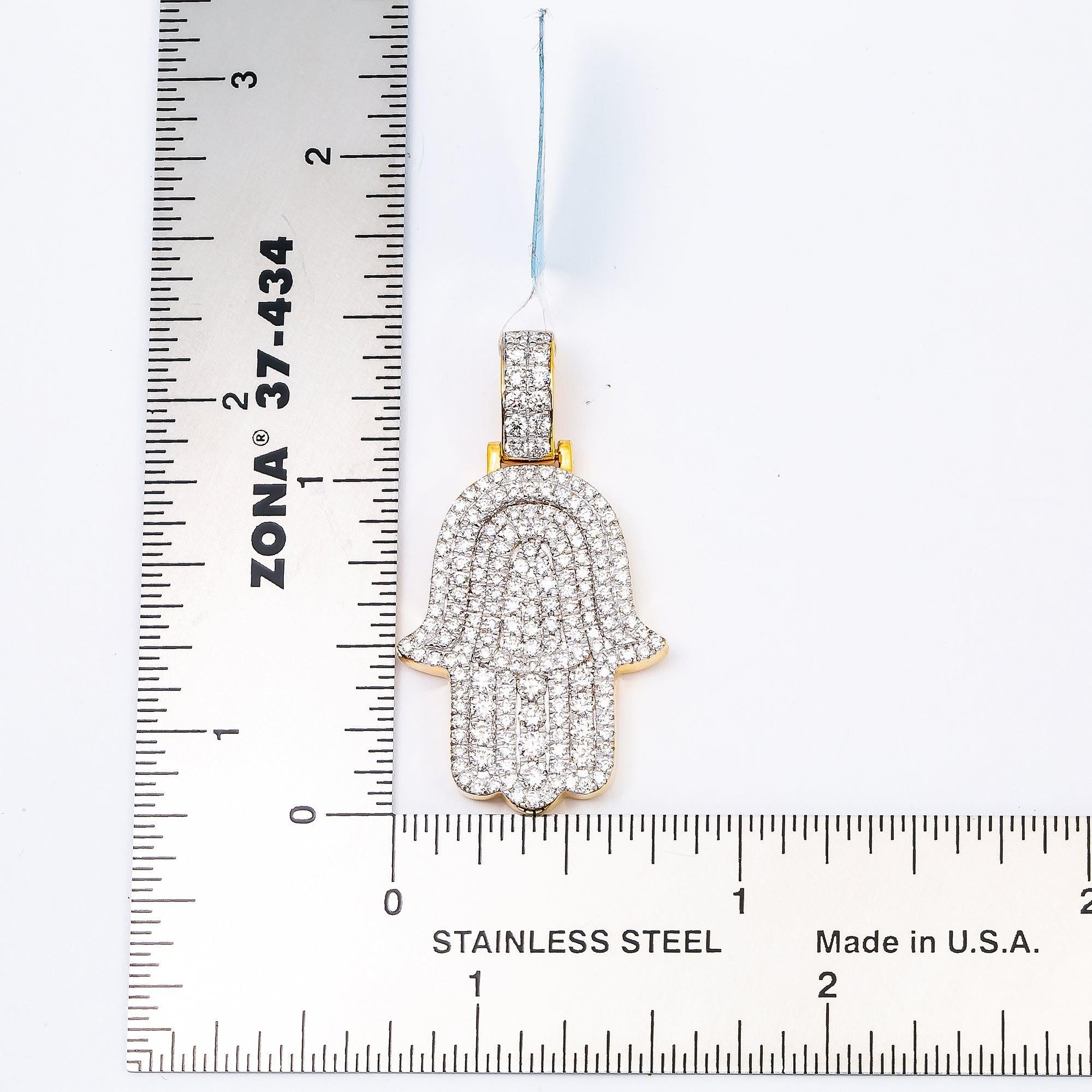 14K YELLOW GOLD HAMSA PENDANT WITH 1.50 CT DIAMONDS