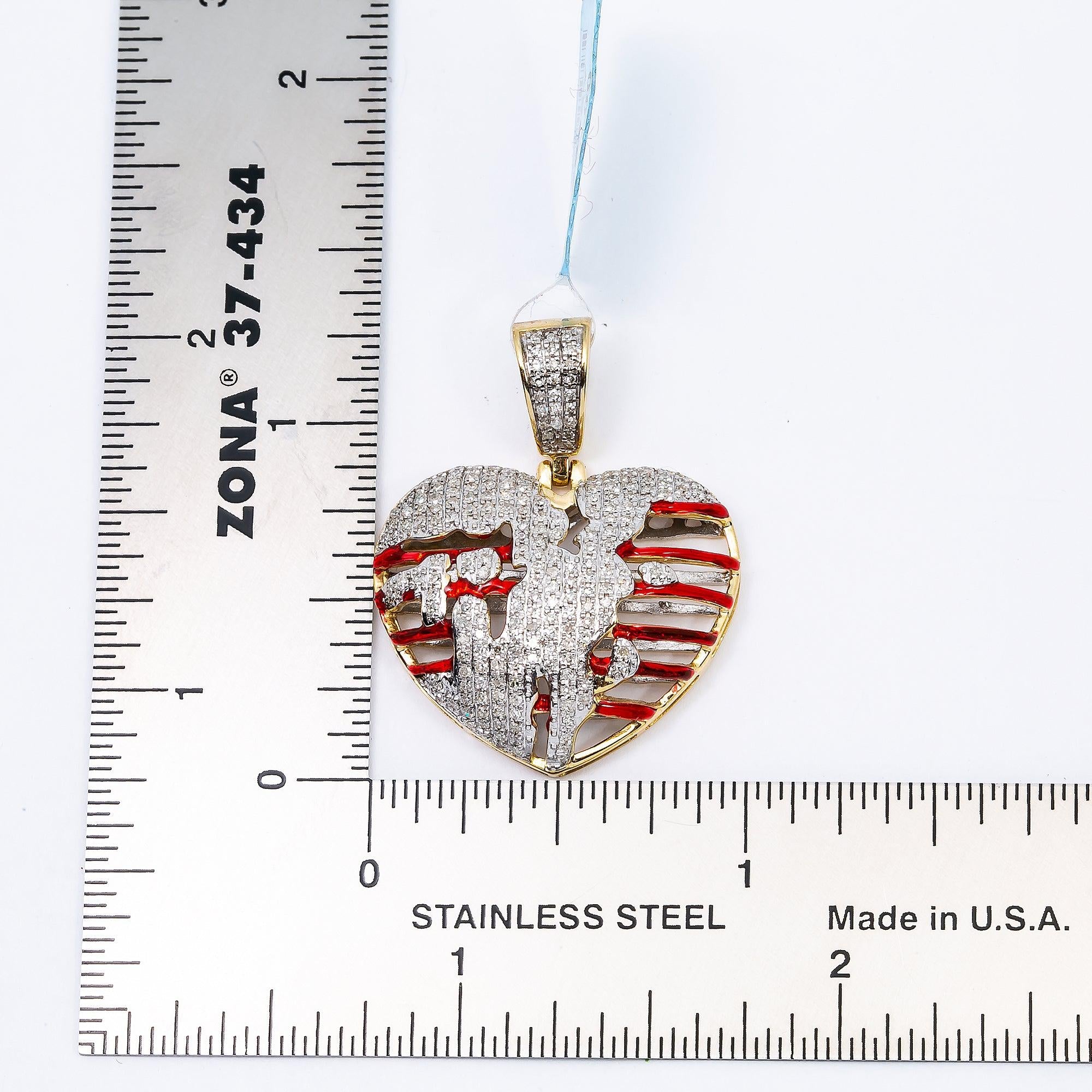 10K YELLOW GOLD BROKEN HEART RIBCAGE PENDANT WITH 0.70 CT DIAMONDS