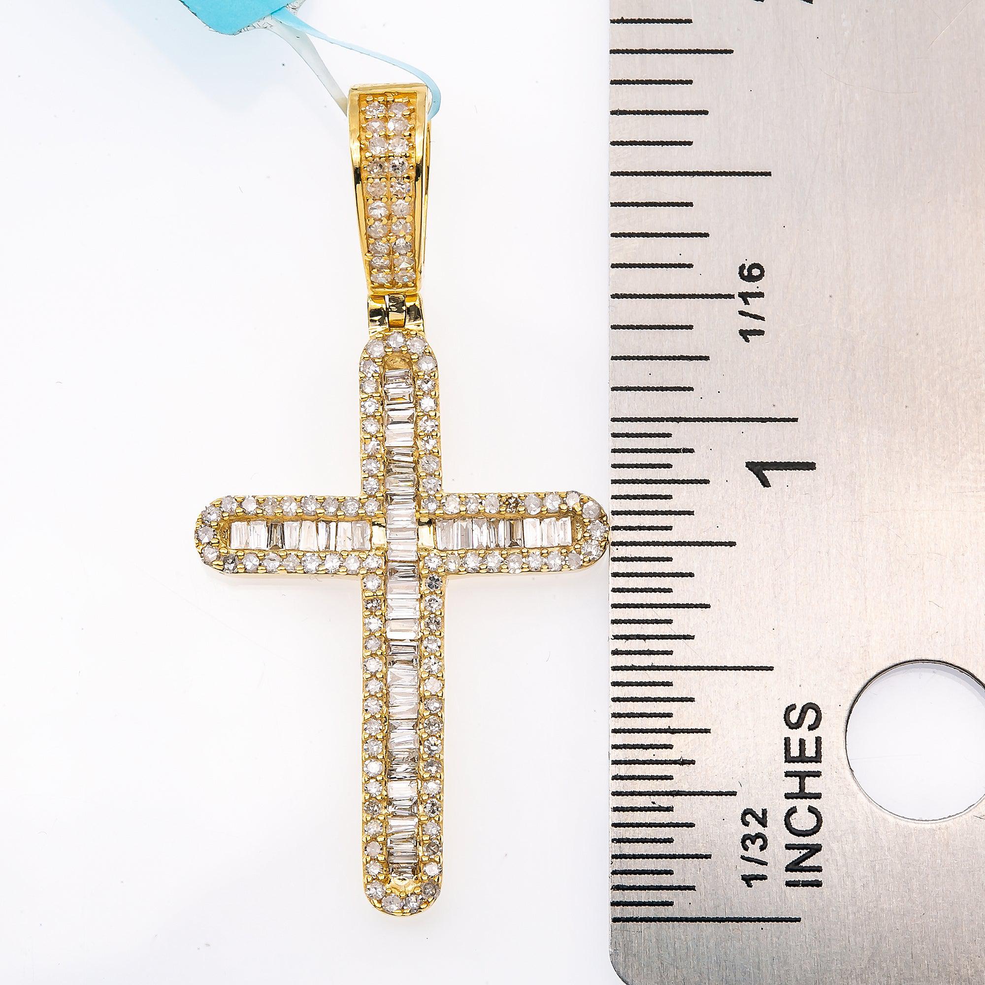 Unisex 14K Yellow Gold Cross Pendant with 0.79 CT Diamonds