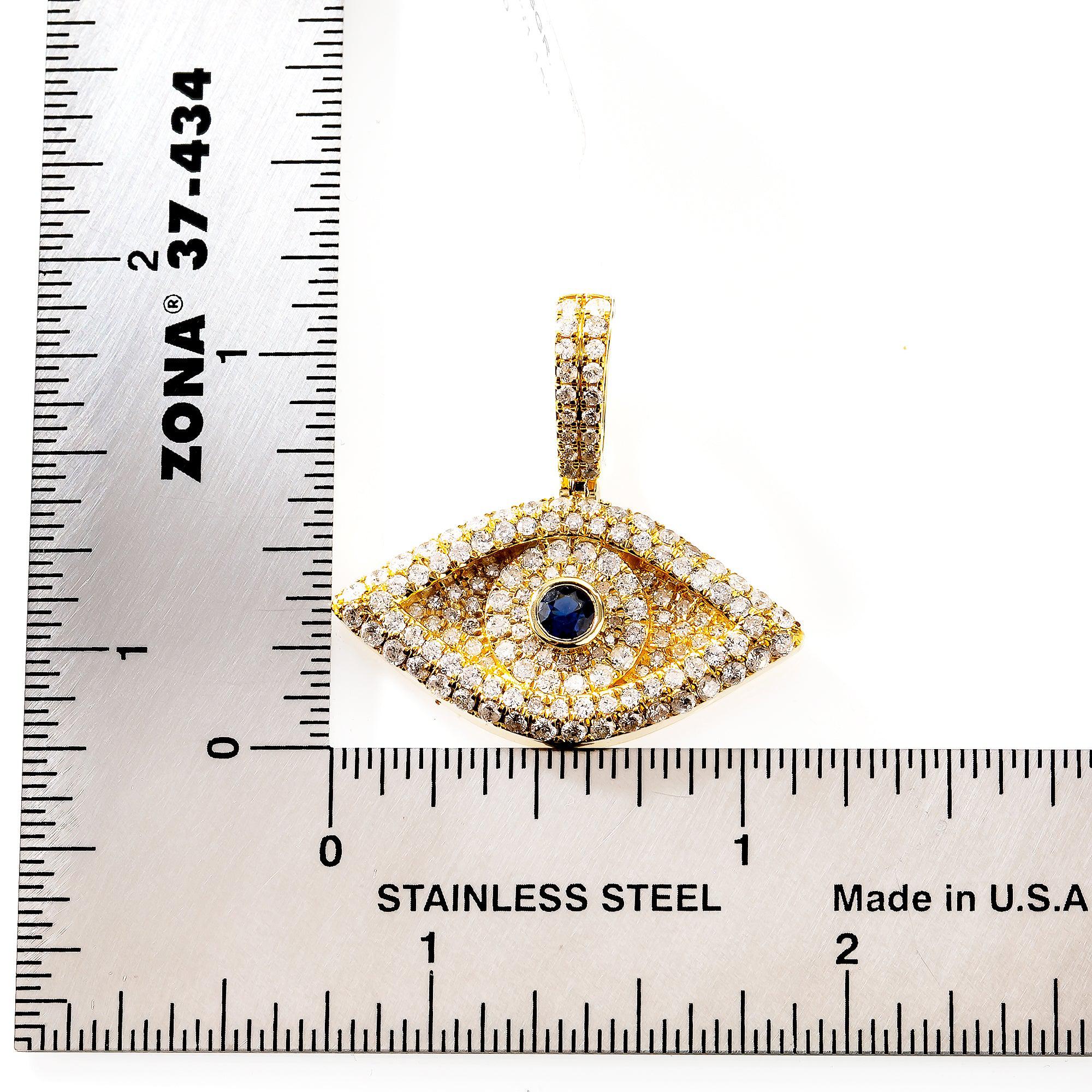 14K YELLOW GOLD DIAMOND EVIL EYE PENDANT