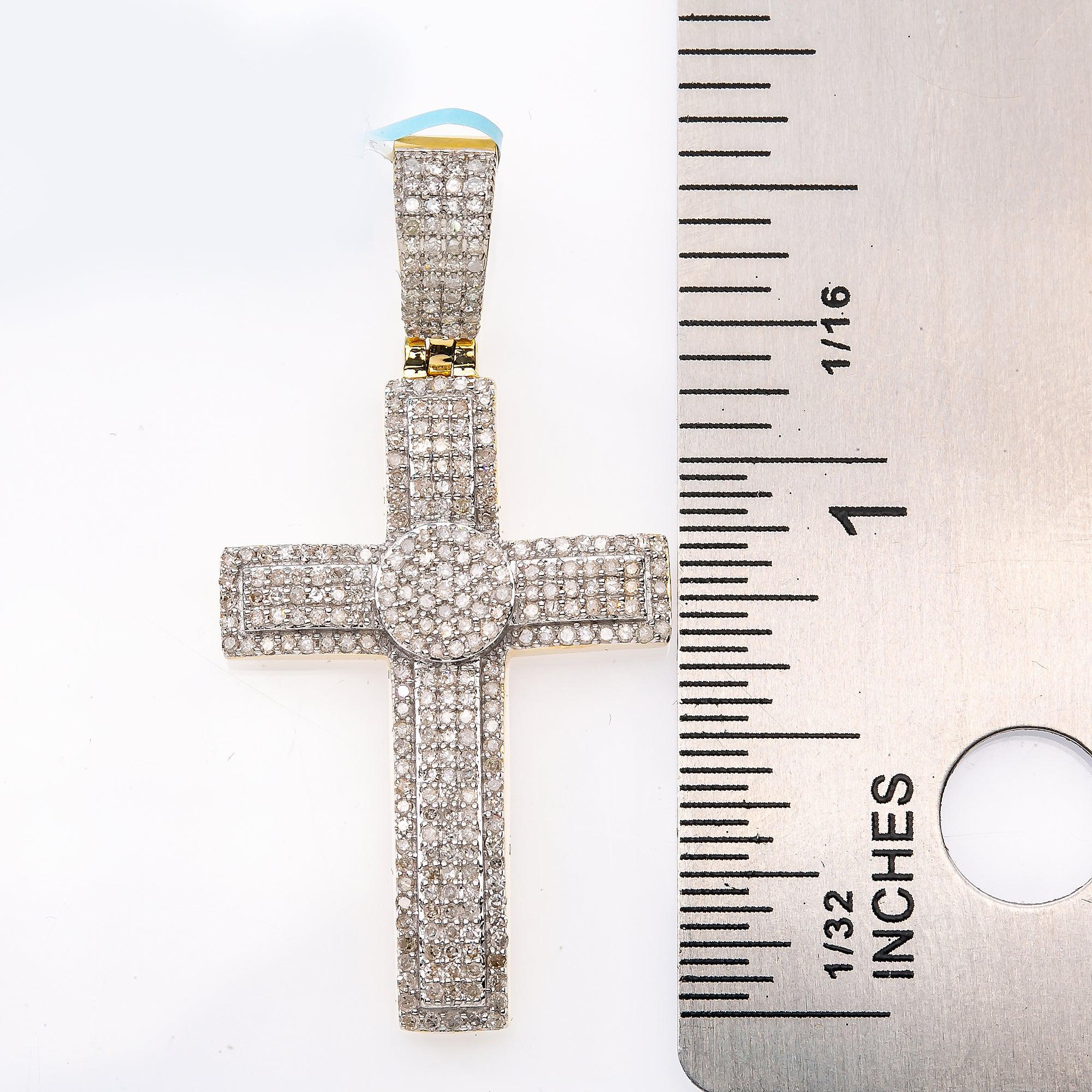 Unisex 14K Yellow Gold Cross Pendant with 0.82 CT Diamonds
