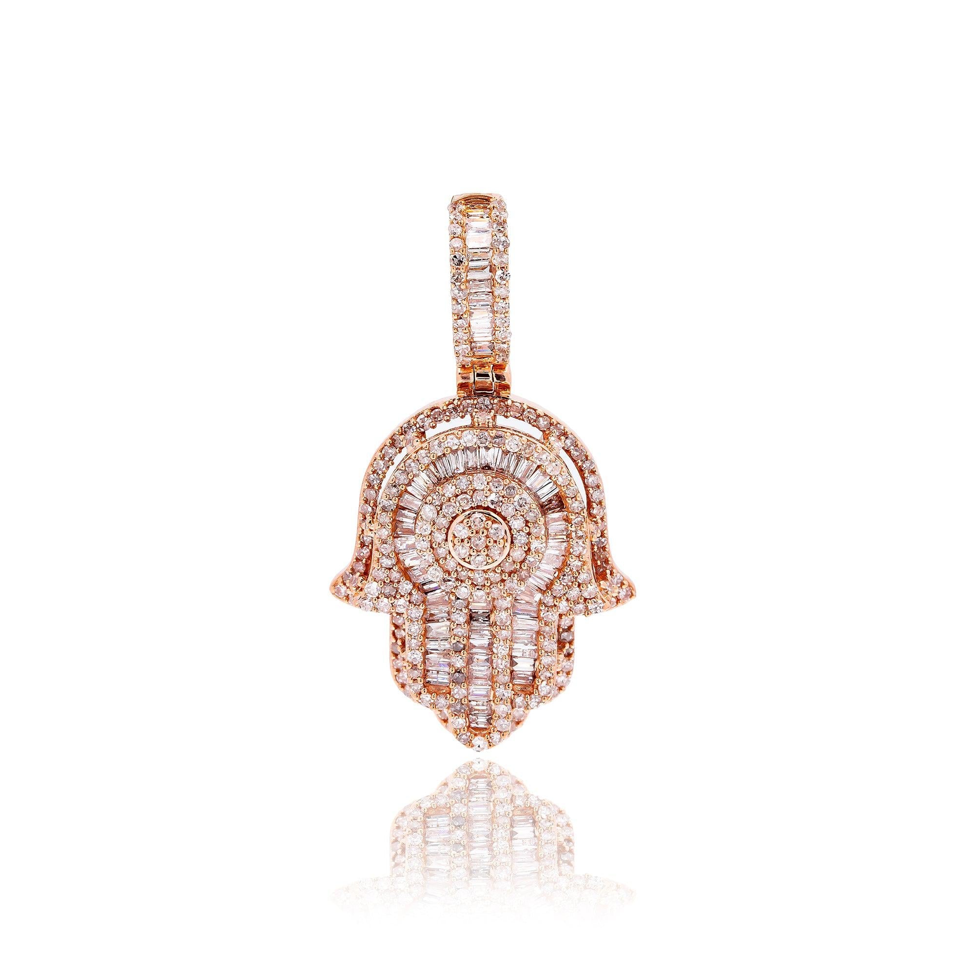 14K Rose Gold Unisex Hamsa Pendant with 1.19 CT Diamond