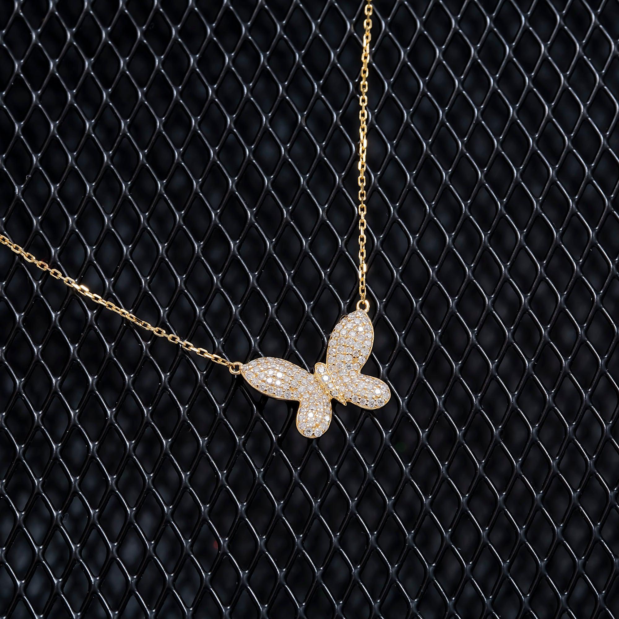 14K GOLD DIAMOND BUTTERFLY NECKLACE 0.40 CT