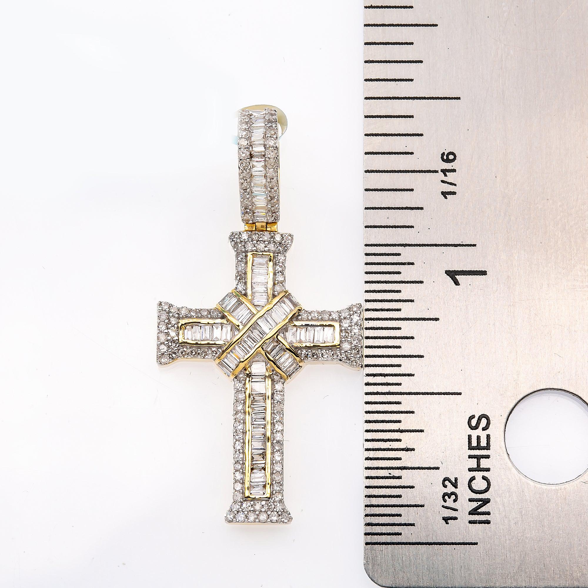 Unisex 14K Yellow Gold Cross Pendant with 0.69 CT Diamonds