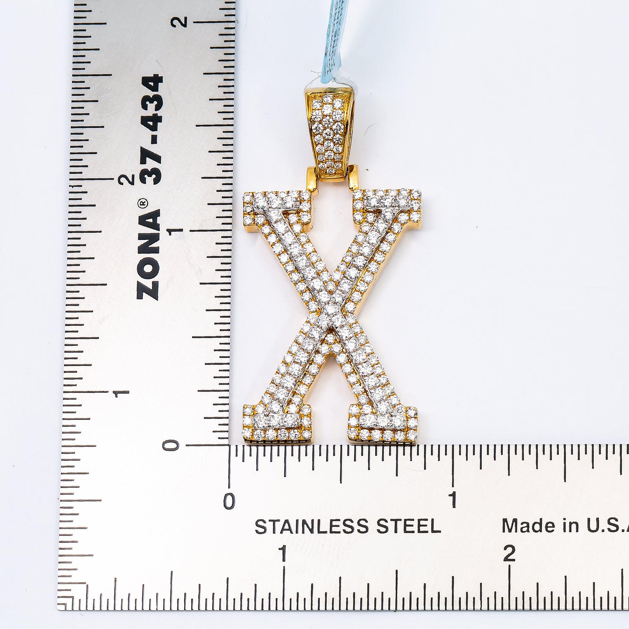 10K YELLOW GOLD LETTER X PENDANT WITH 1.65 CT DIAMONDS
