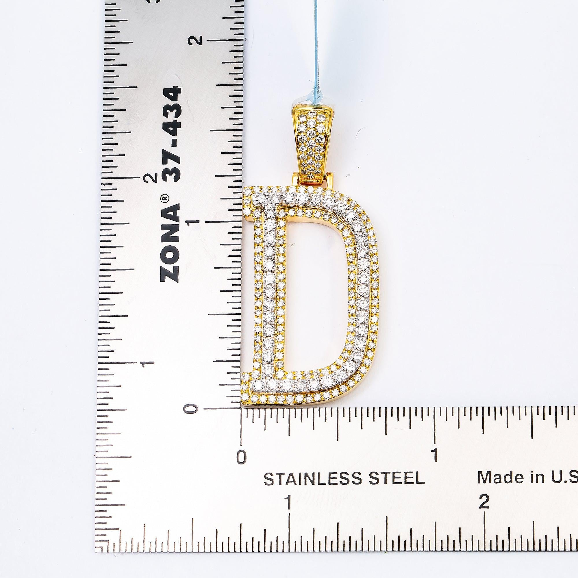 10K YELLOW GOLD LETTER D PENDANT WITH 1.65 CT DIAMONDS