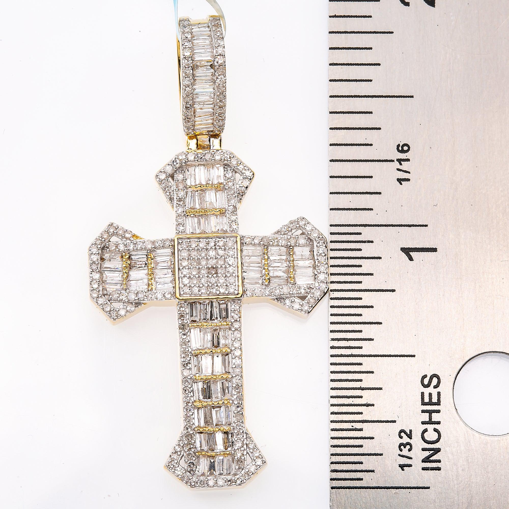 Unisex 14K Yellow Gold Cross Pendant with 1.46 CT Diamonds