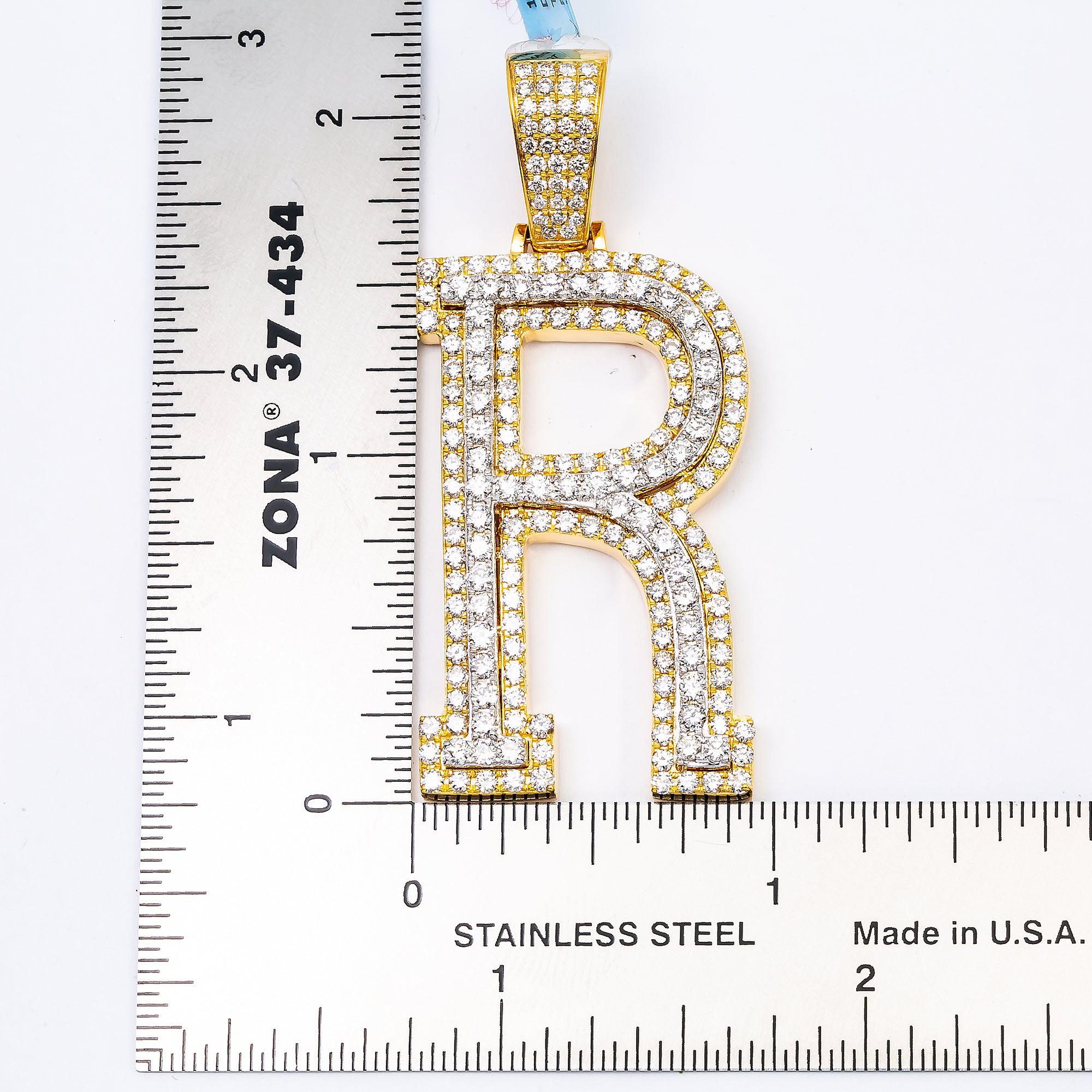 10K YELLOW GOLD LETTER R PENDANT WITH 3.65 CT DIAMONDS