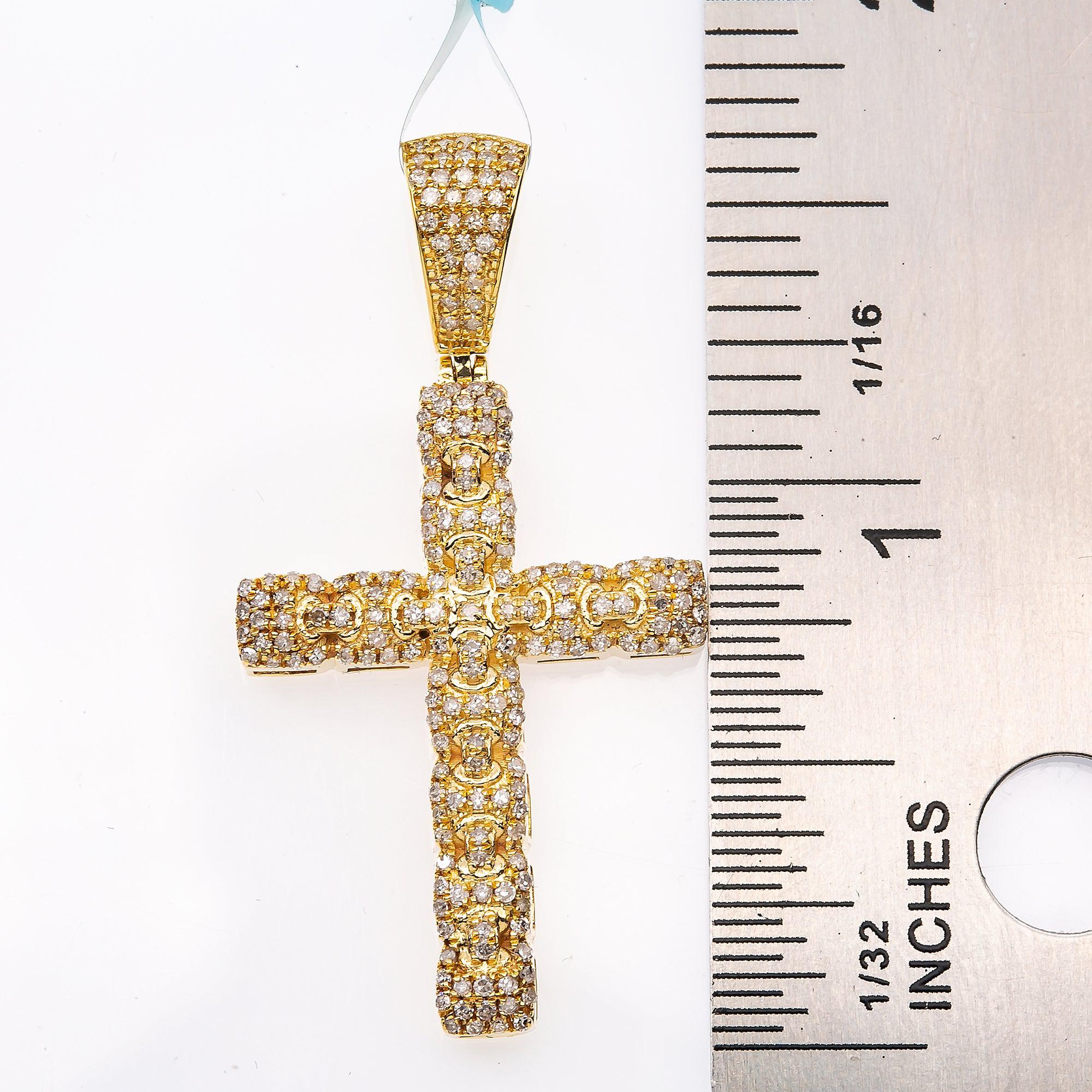 Unisex 14K Yellow Gold Cross Pendant with 0.55 CT Diamonds