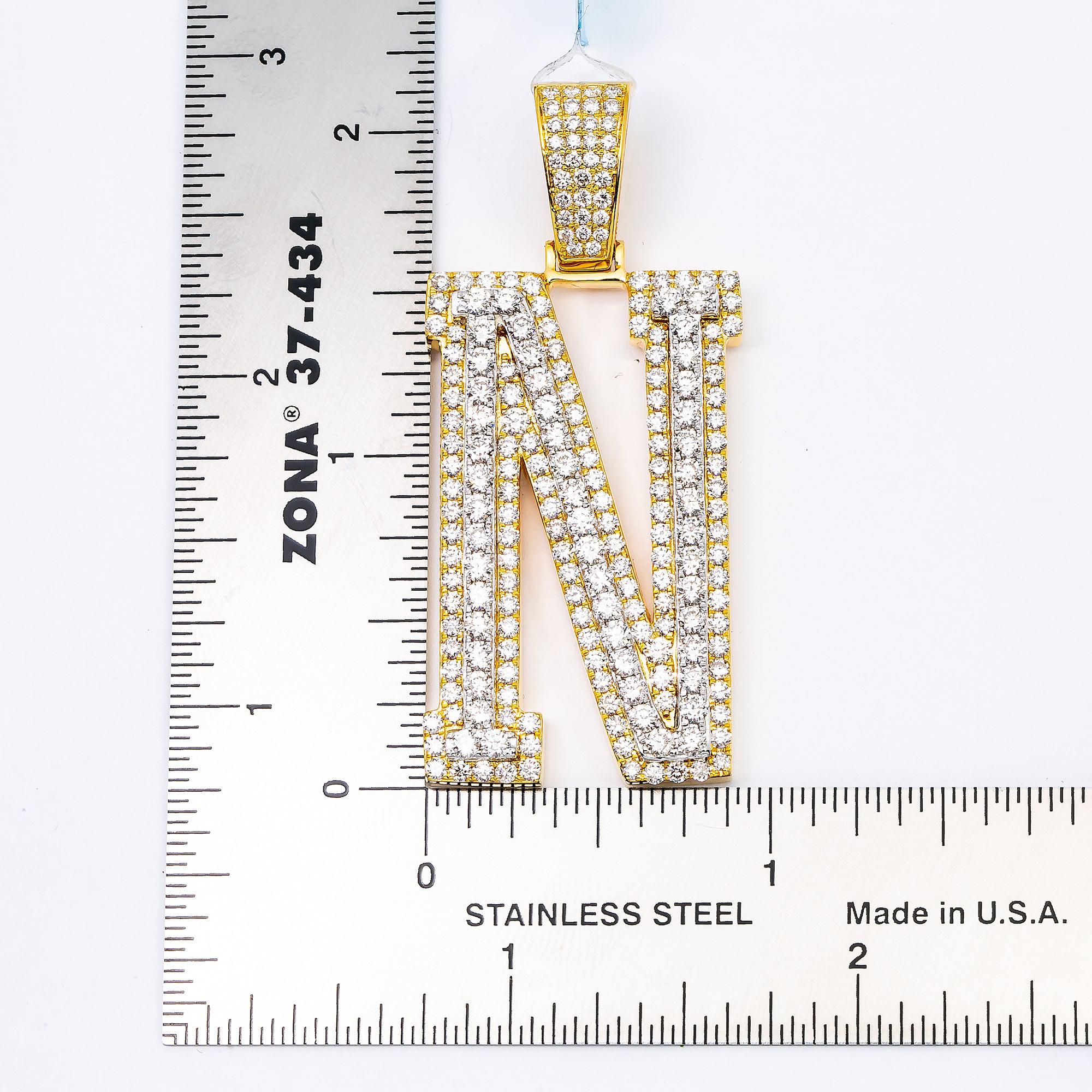 10K YELLOW GOLD LETTER N PENDANT WITH 4.65 CT DIAMONDS