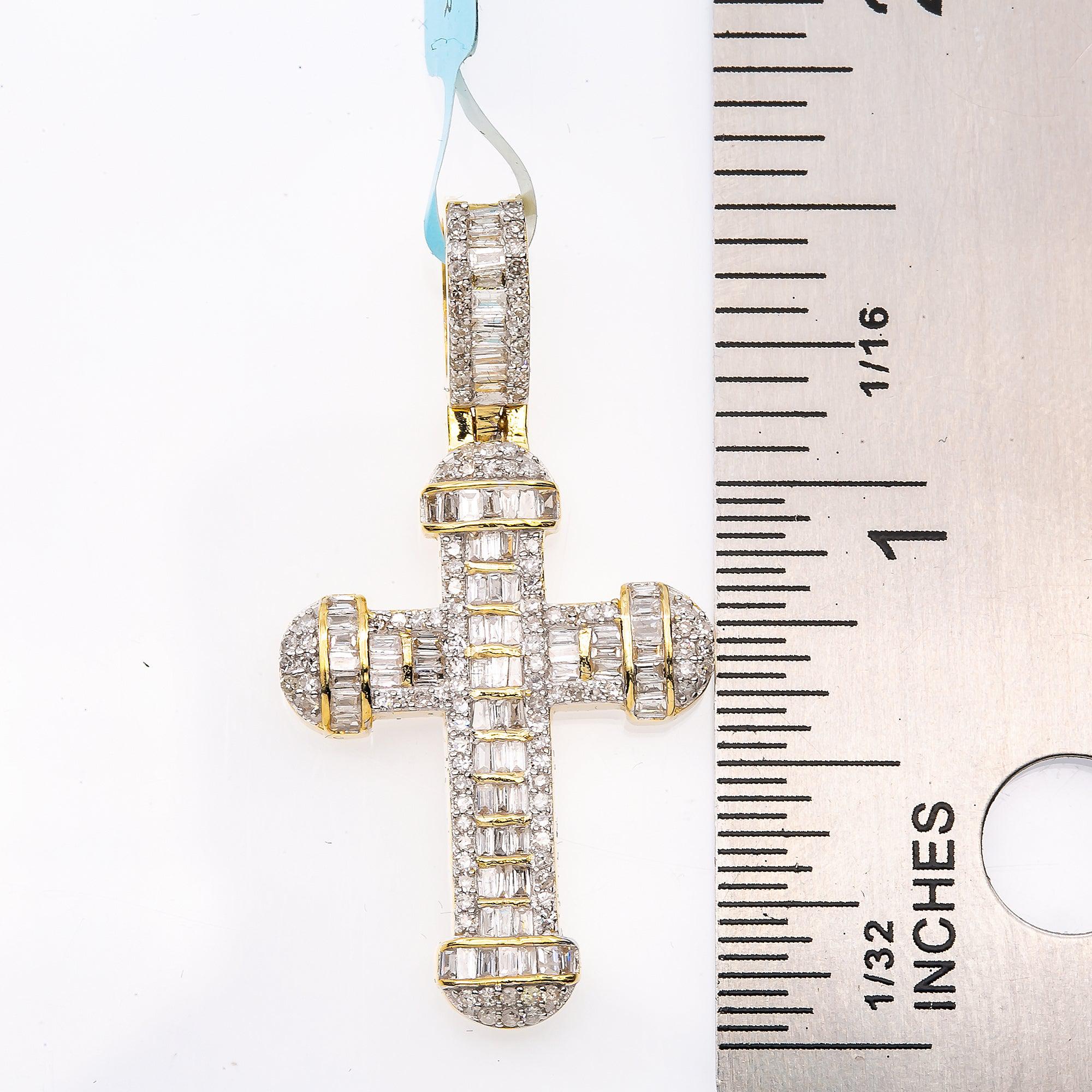 Unisex 14K Yellow Gold Cross Pendant with 0.74 CT Diamonds