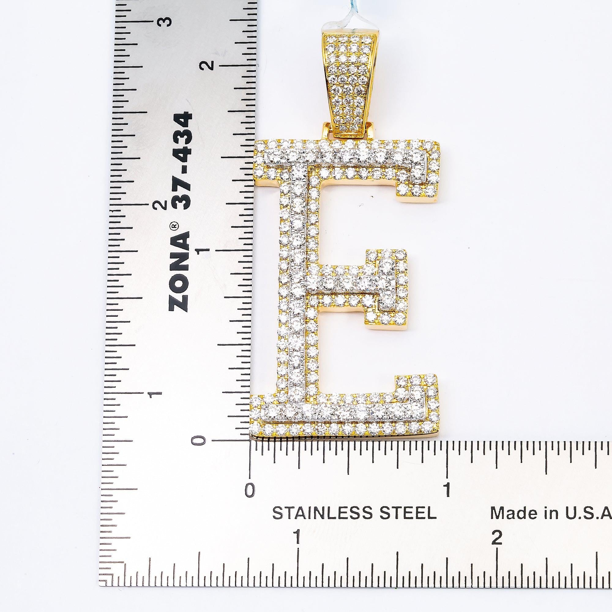 10K YELLOW GOLD LETTER E PENDANT WITH 3.85 CT DIAMONDS