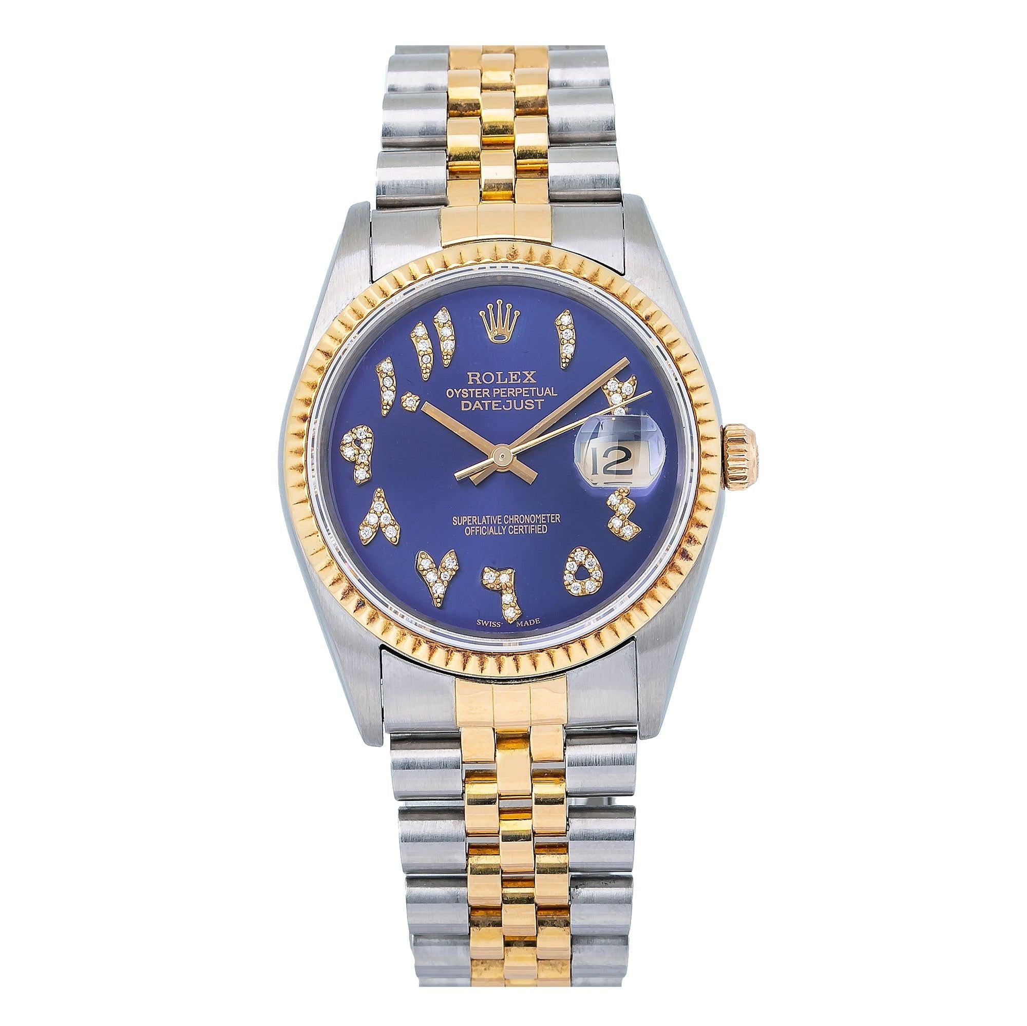 Rolex Datejust 16233 36MM Blue Diamond Dial With Two Tone Jubilee Bracelet