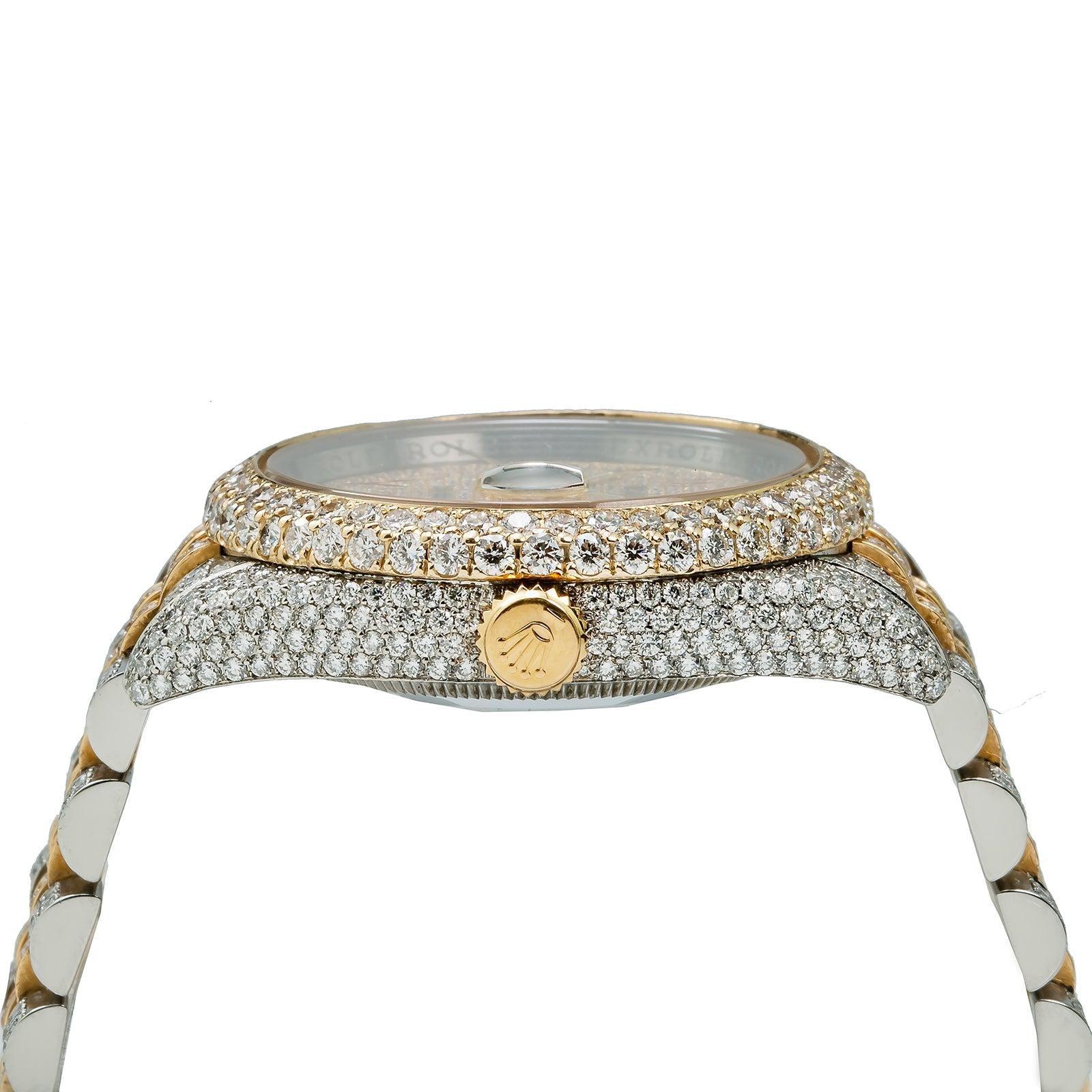 Rolex Datejust 36MM 116233 Diamond Paved Red Eastern Arabic Dial Diamond Bezel Two Tone Full Diamond Jubilee Bracelet 13.25ct