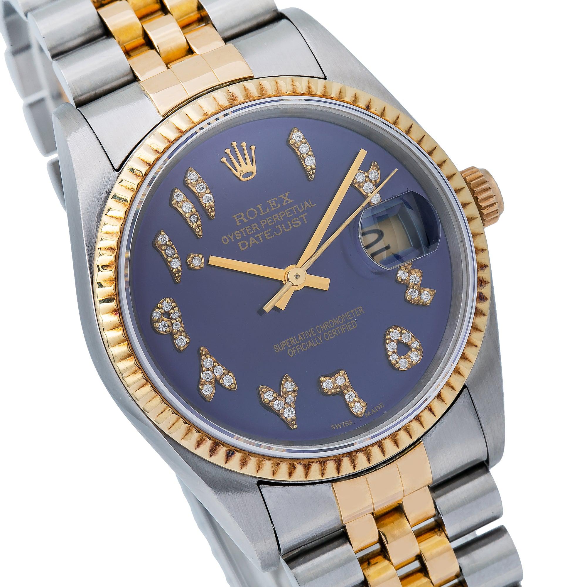 Rolex Datejust 16233 36MM Blue Diamond Dial With Two Tone Jubilee Bracelet