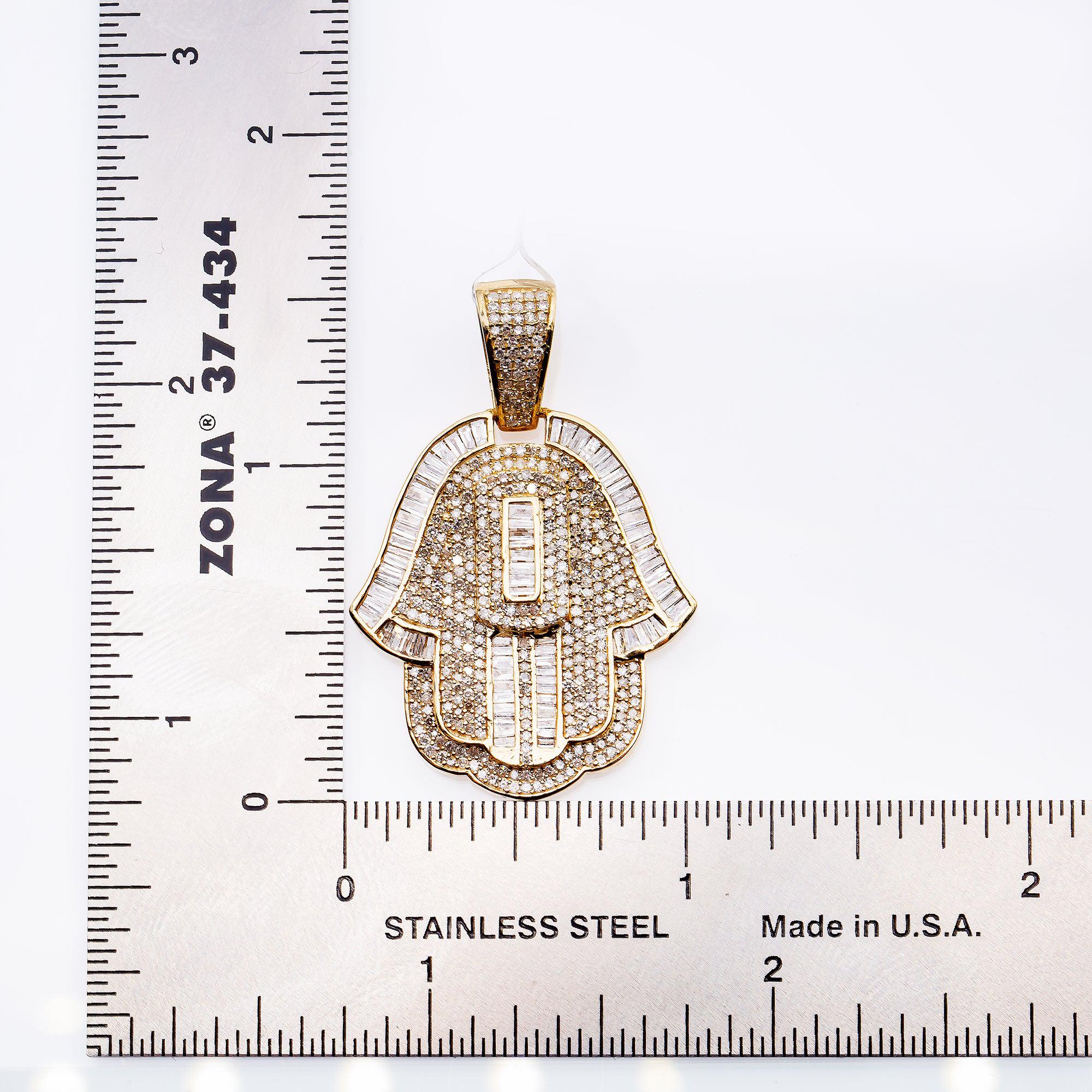 14K Yellow Gold Unisex Hamsa Pendant with 1.94 CT Diamond