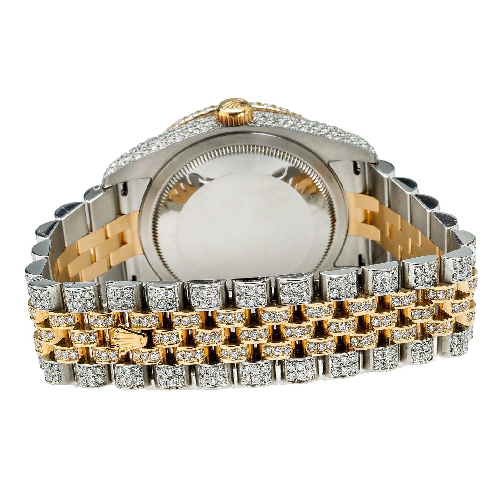 Rolex Datejust 36MM 116233 Diamond Paved Red Eastern Arabic Dial Diamond Bezel Two Tone Full Diamond Jubilee Bracelet 13.25ct