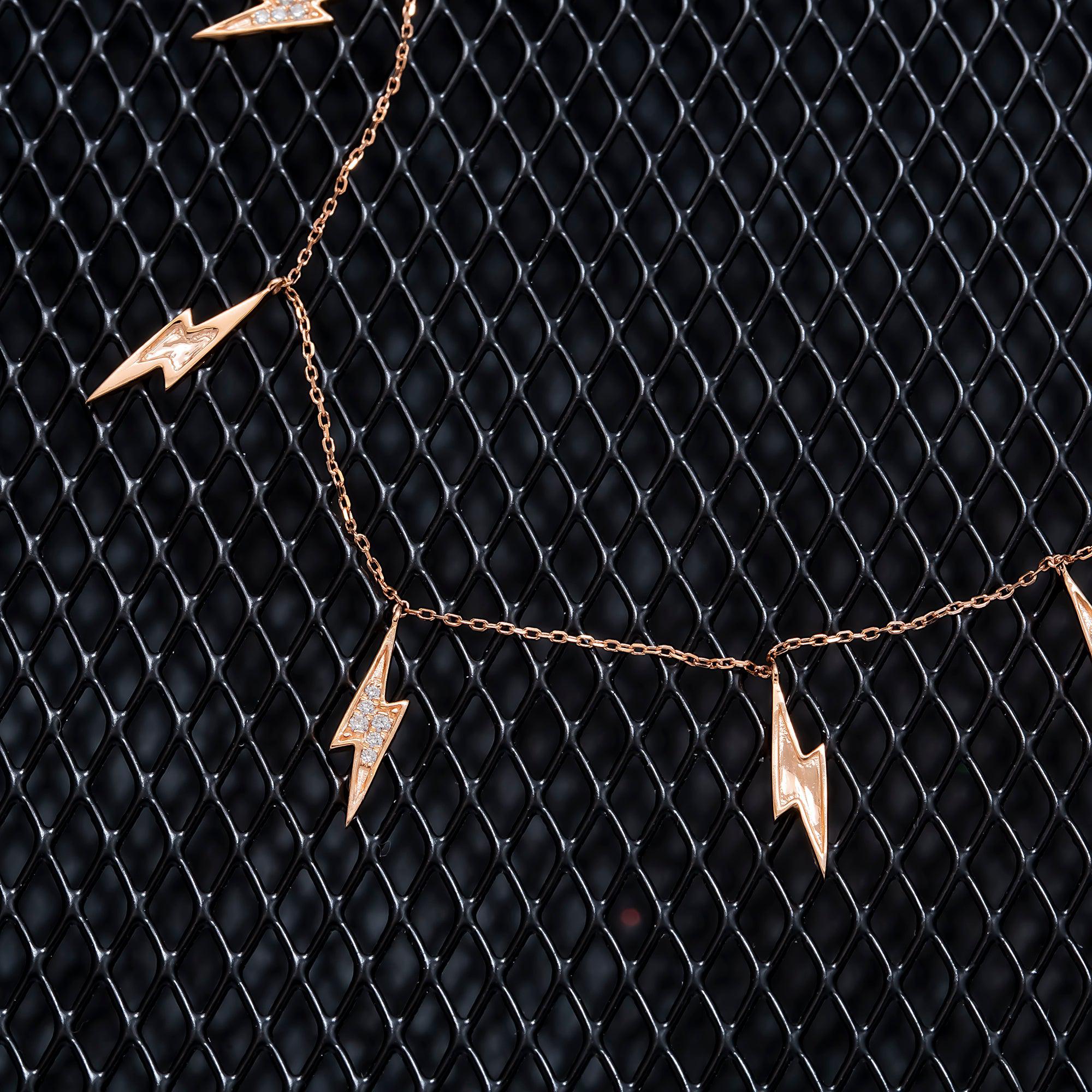 14K GOLD DIAMOND LIGHTNING BOLTS NECKLACE 0.15 CT