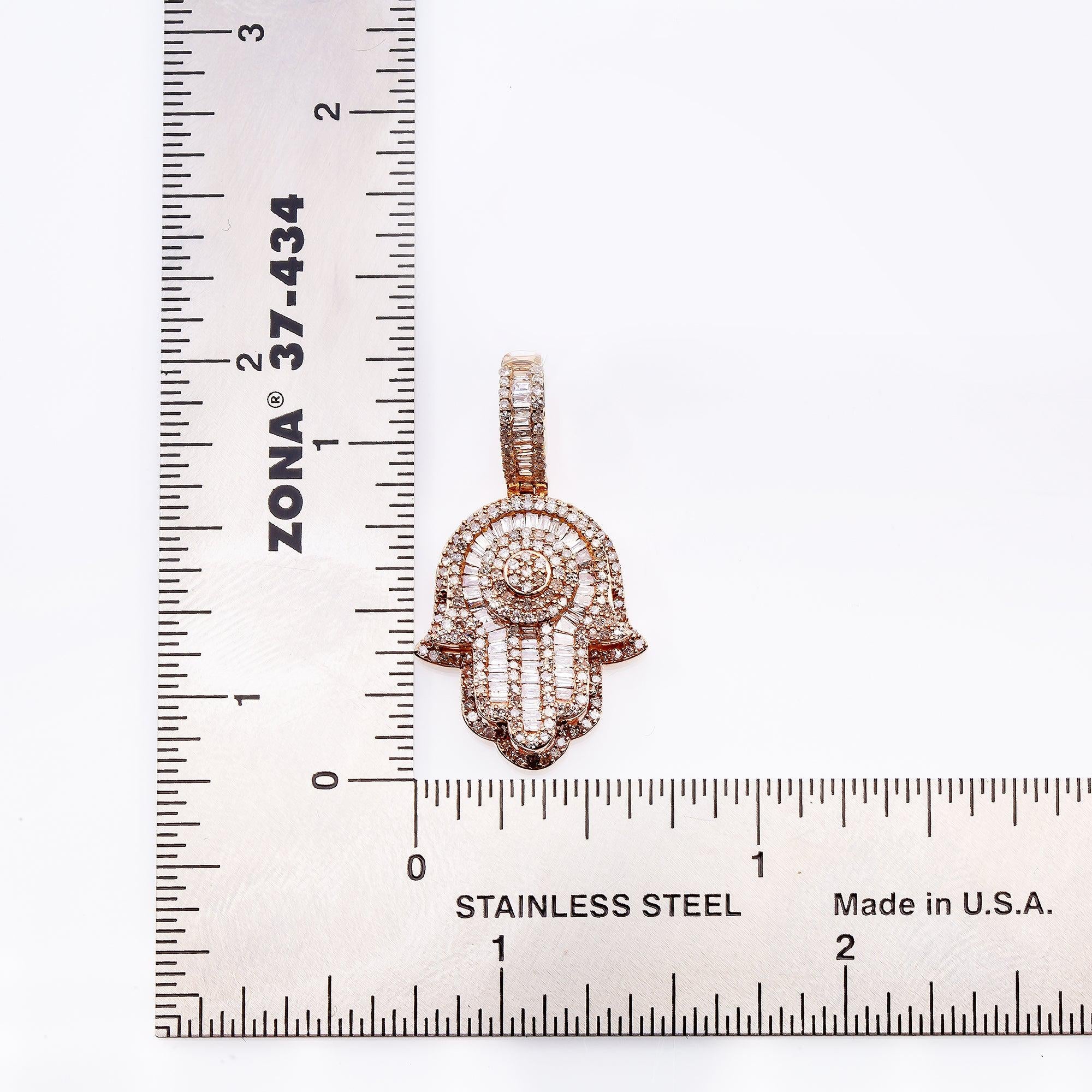14K Rose Gold Unisex Hamsa Pendant with 1.19 CT Diamond