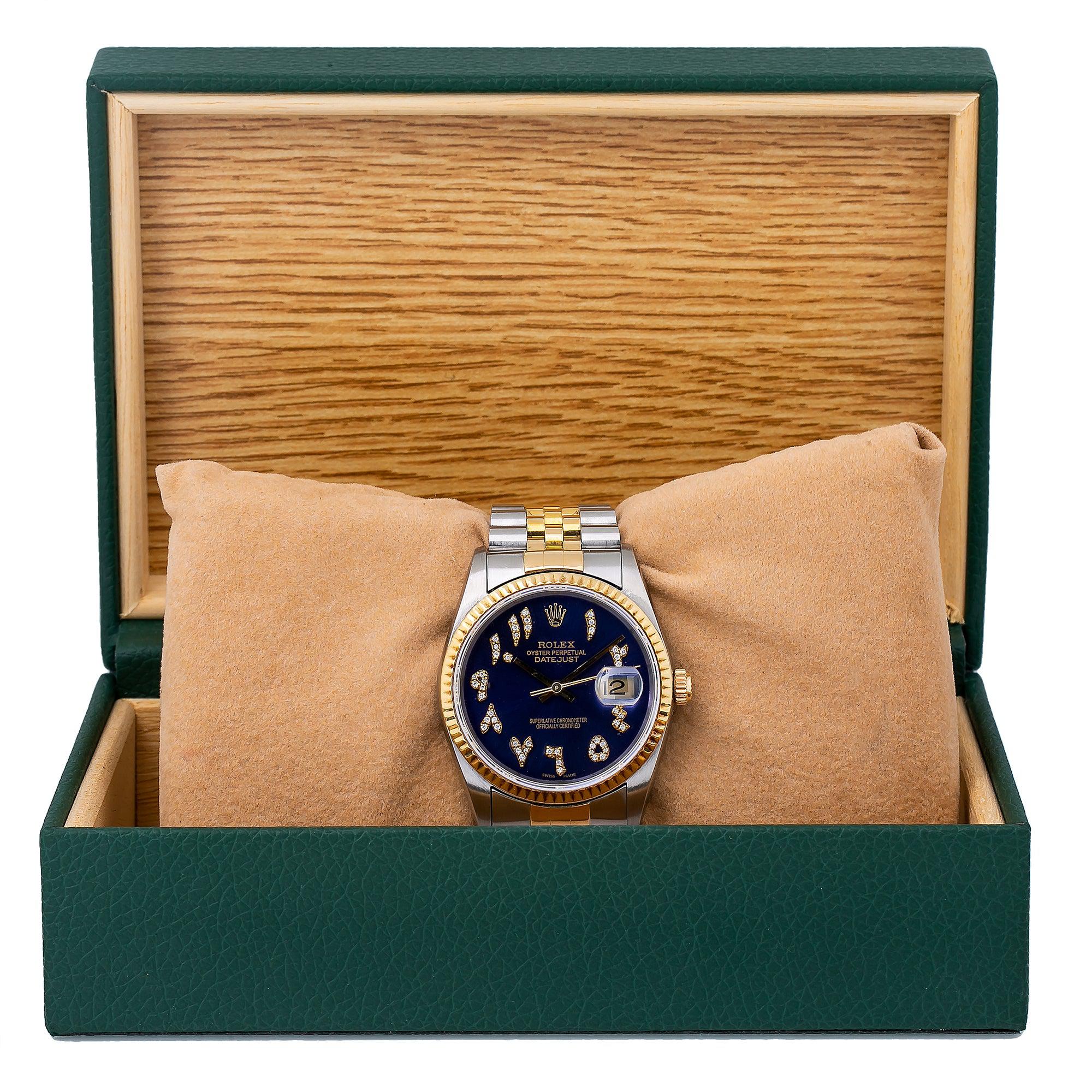 Rolex Datejust 16233 36MM Blue Diamond Dial With Two Tone Jubilee Bracelet