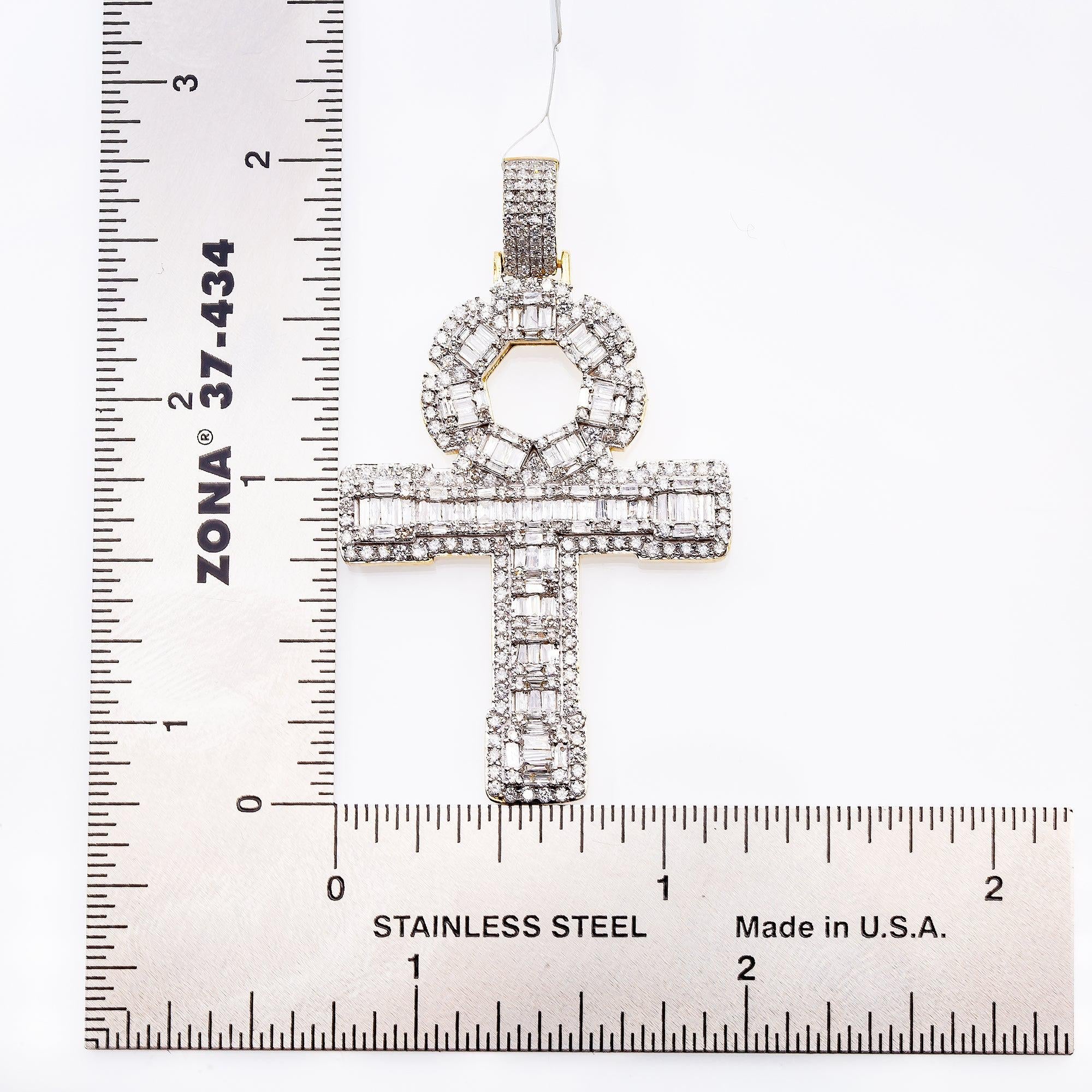 14K White Gold Unisex Ankh Pendant with 1.94 CT Baguette Diamond