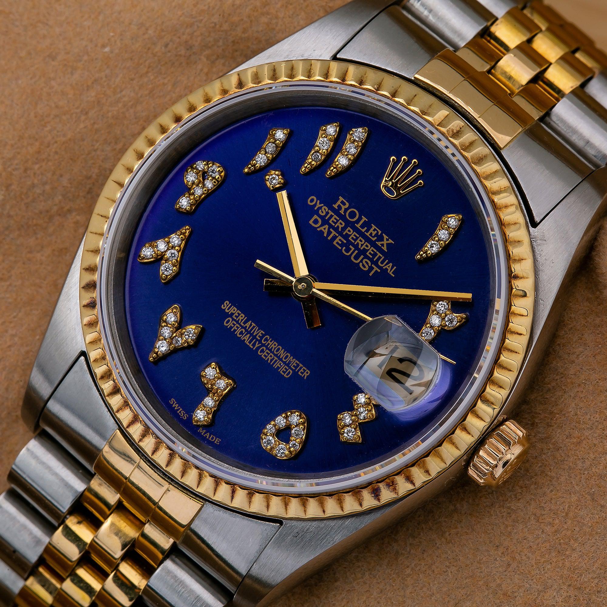 Rolex Datejust 16233 36MM Blue Diamond Dial With Two Tone Jubilee Bracelet