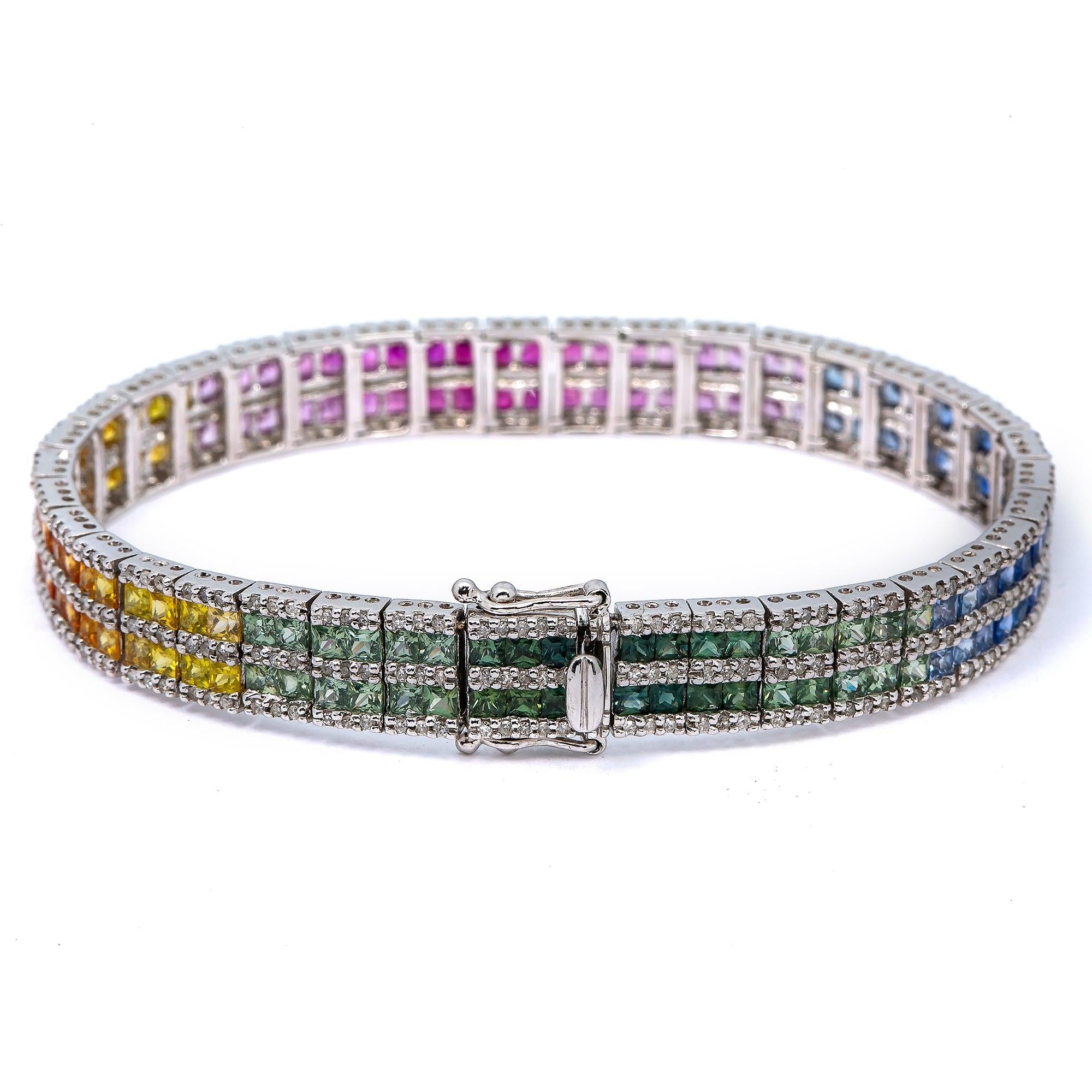 14K WHITE GOLD SEMI-PRECIOUS GEMSTONE BRACELET WITH DIAMONDS