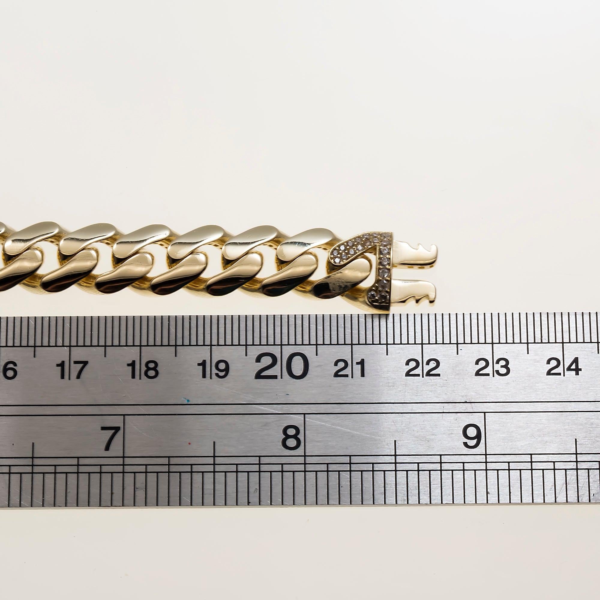 14K GOLD DIAMOND AND GREEN GEMSTONE ST. JUDE CUBAN LINK BRACELET 24.1G