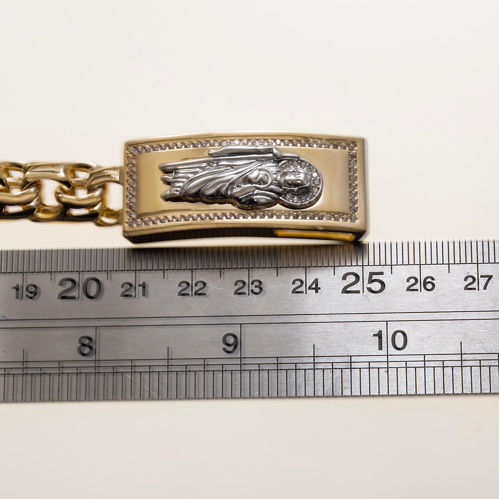 14K GOLD TWO TONE ST. JUDE CHINO LINK CHAIN ID BRACELET 42.8G WITH DIAMONDS