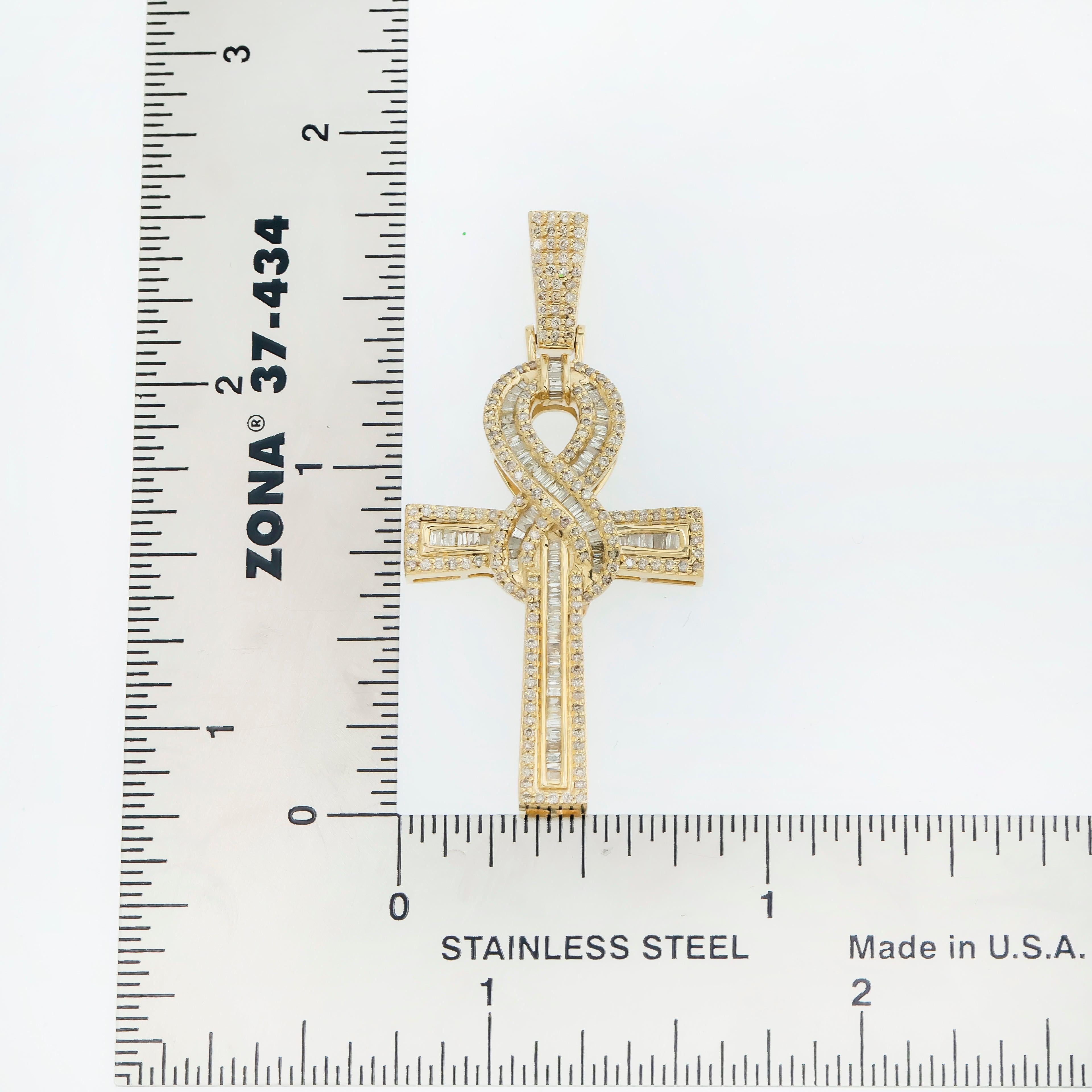 10K GOLD BAGUETTE DIAMOND ANKH PENDANT 0.91 CT