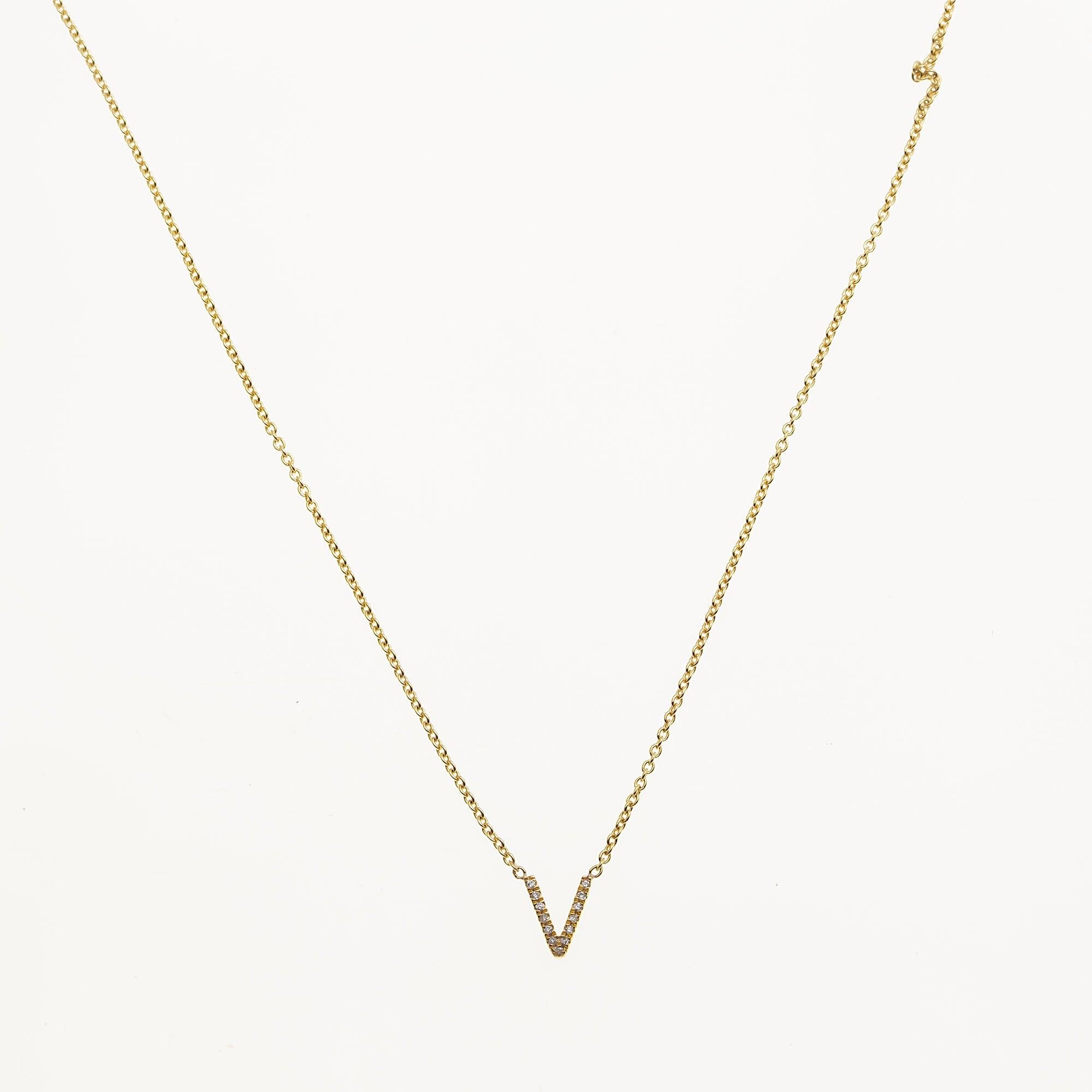 14K GOLD DIAMOND INITIAL V NECKLACE 0.05 CT