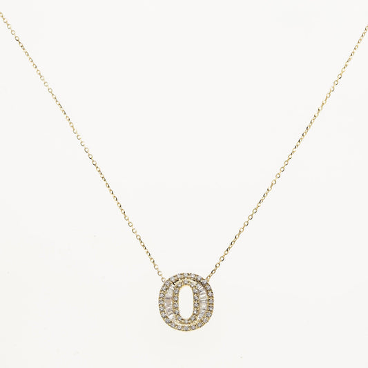 14K GOLD BAGUETTE DIAMOND INITIAL O NECKLACE 0.40 CT