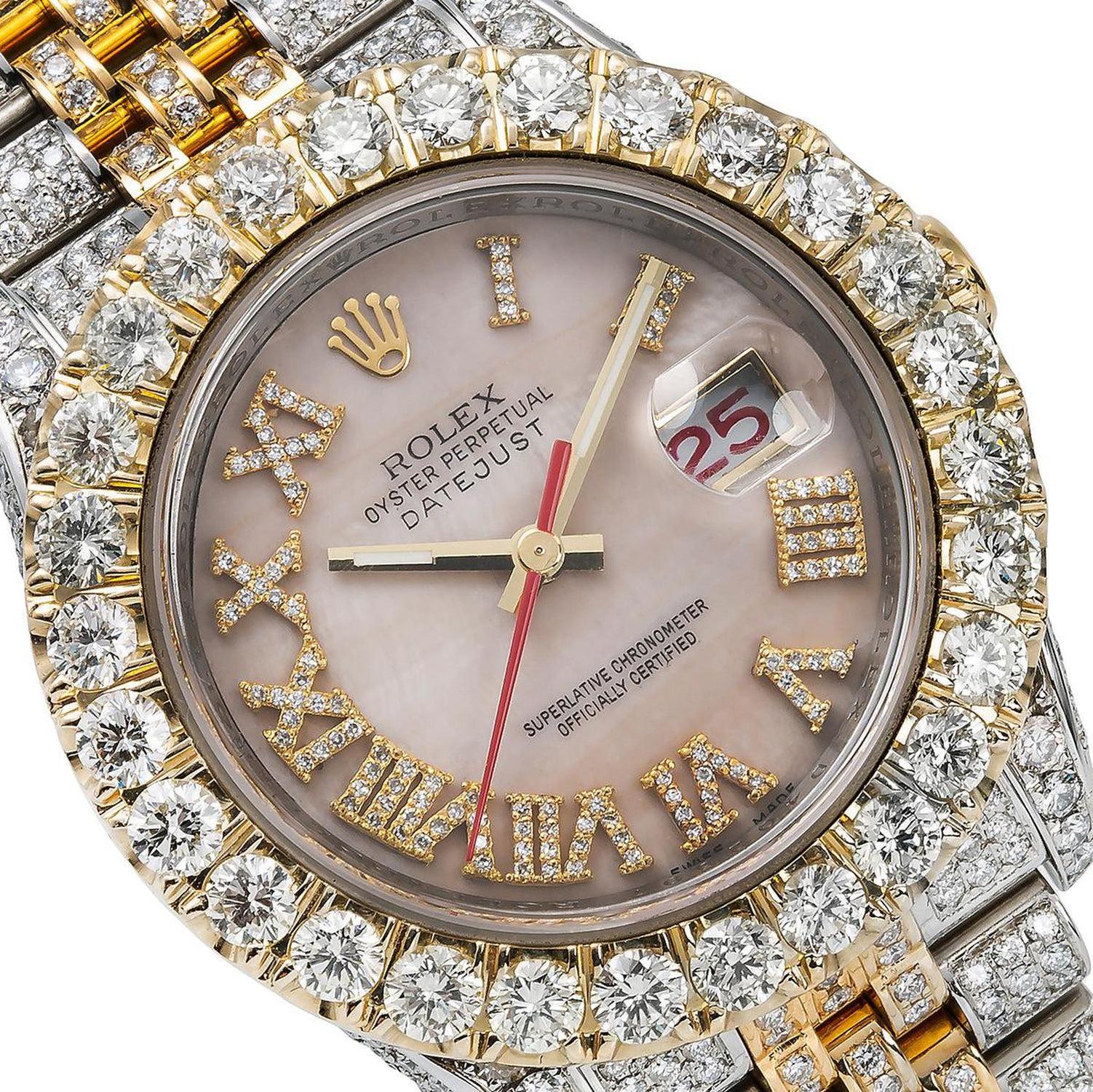 Rolex Datejust 36MM 116263 Pink Mother of Pearl Roman Dial Diamond Bezel Two Tone Full Diamond Jubilee Bracelet 13.75ct