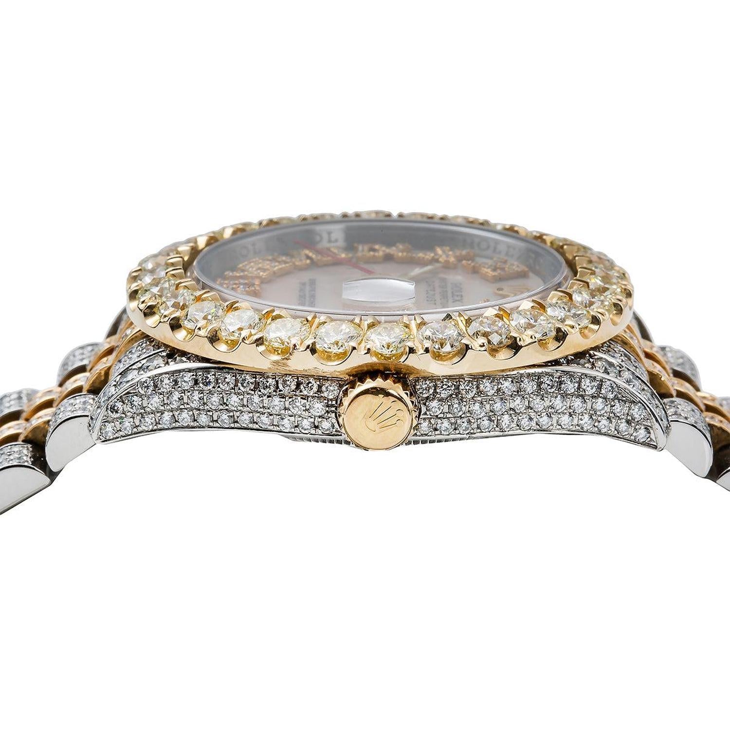 Rolex Datejust 36MM 116263 Pink Mother of Pearl Roman Dial Diamond Bezel Two Tone Full Diamond Jubilee Bracelet 13.75ct