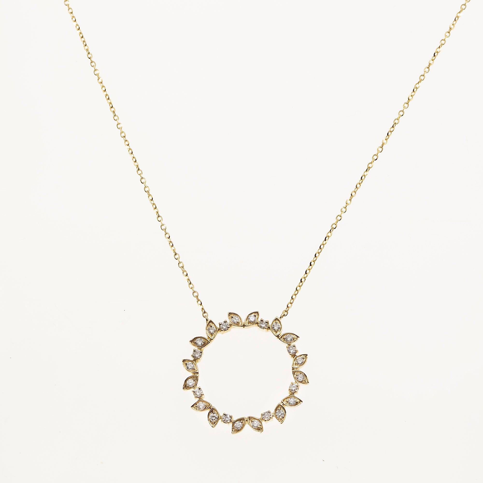 14K GOLD ROUND AND OVAL SHAPE DIAMOND OPEN CIRCLE NECKLACE 0.40 CT