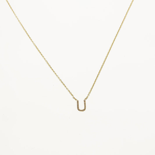 14K GOLD DIAMOND INITIAL U NECKLACE 0.05 CT