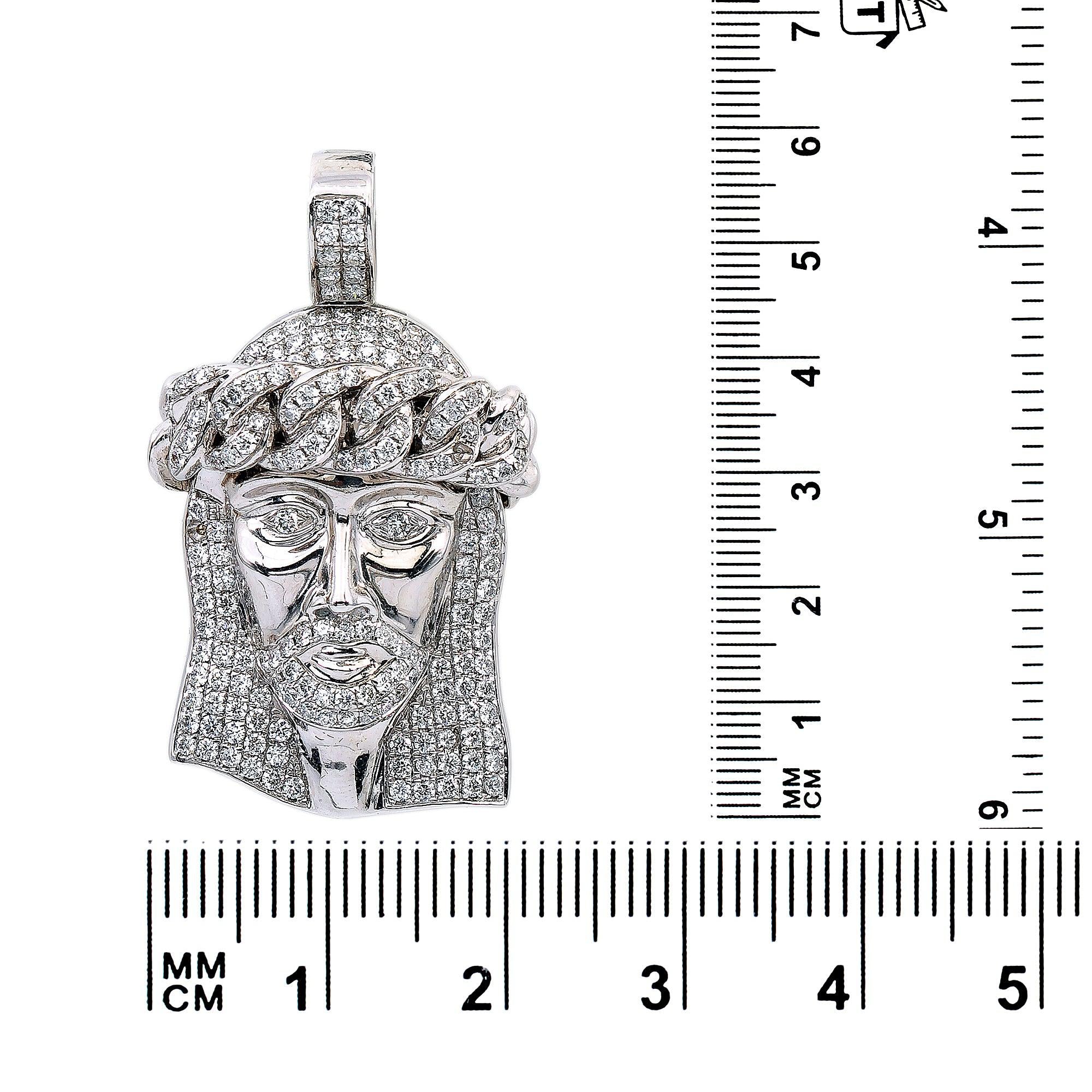 14K White Gold Diamond Jesus Head Shaped Pendant