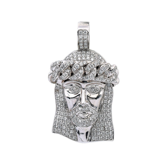 14K White Gold Diamond Jesus Head Shaped Pendant