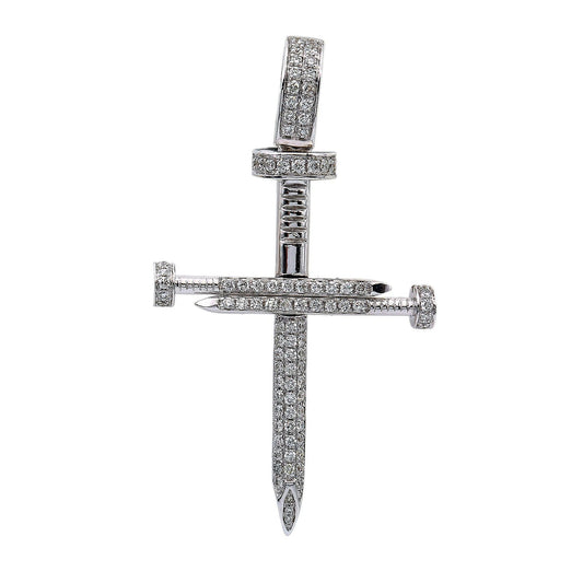 14K White Gold Diamond Cross Shaped Pendant