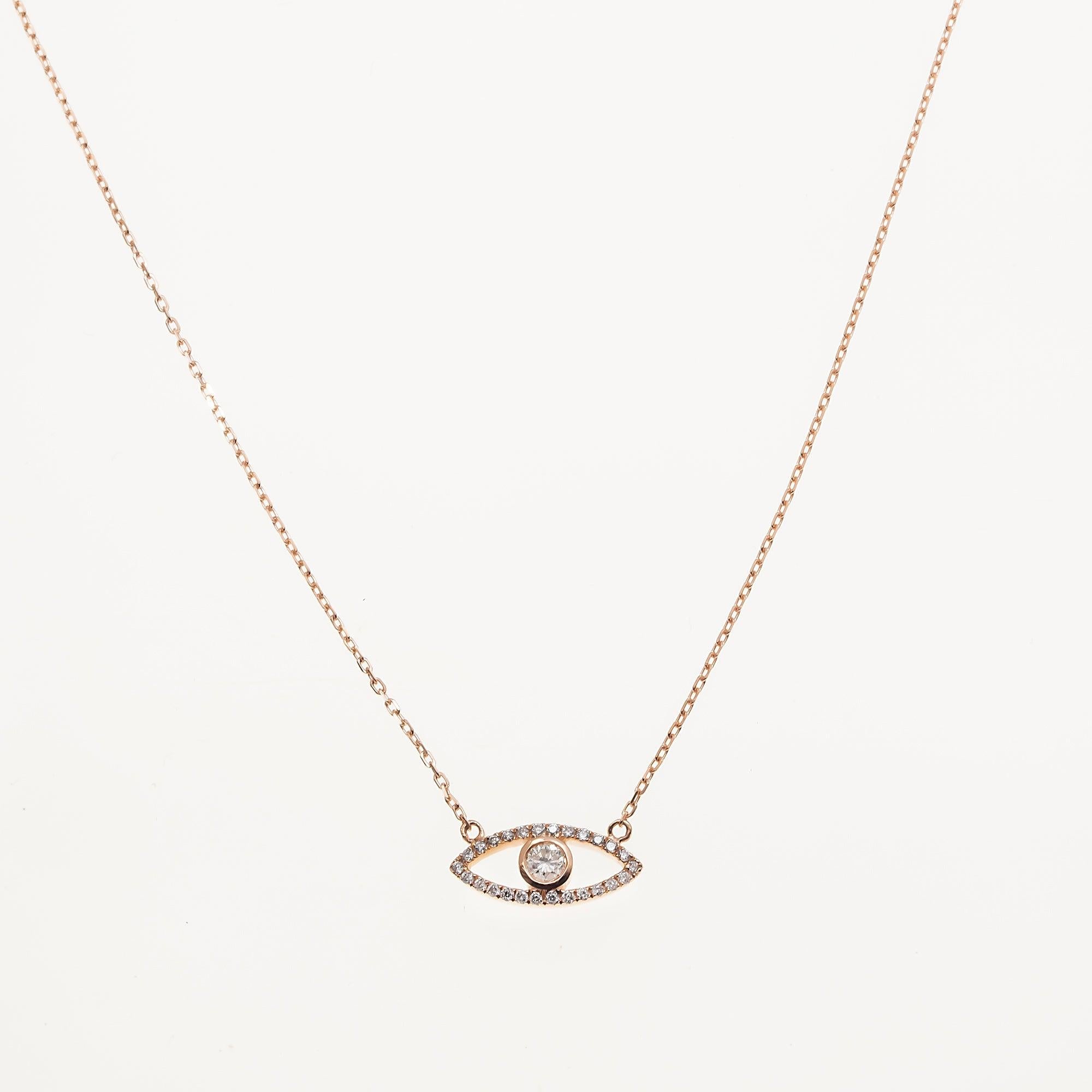 14K GOLD DIAMOND EVIL EYE NECKLACE 0.25 CT