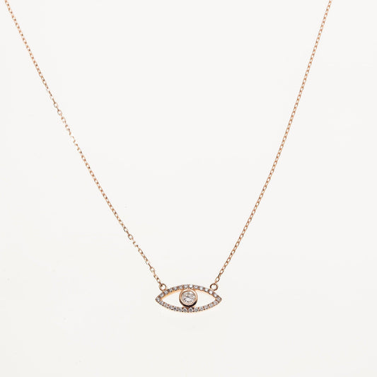 14K GOLD DIAMOND EVIL EYE NECKLACE 0.25 CT