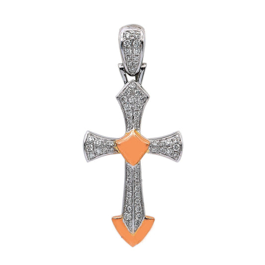14K White Gold Diamond Cross Shaped Pendant