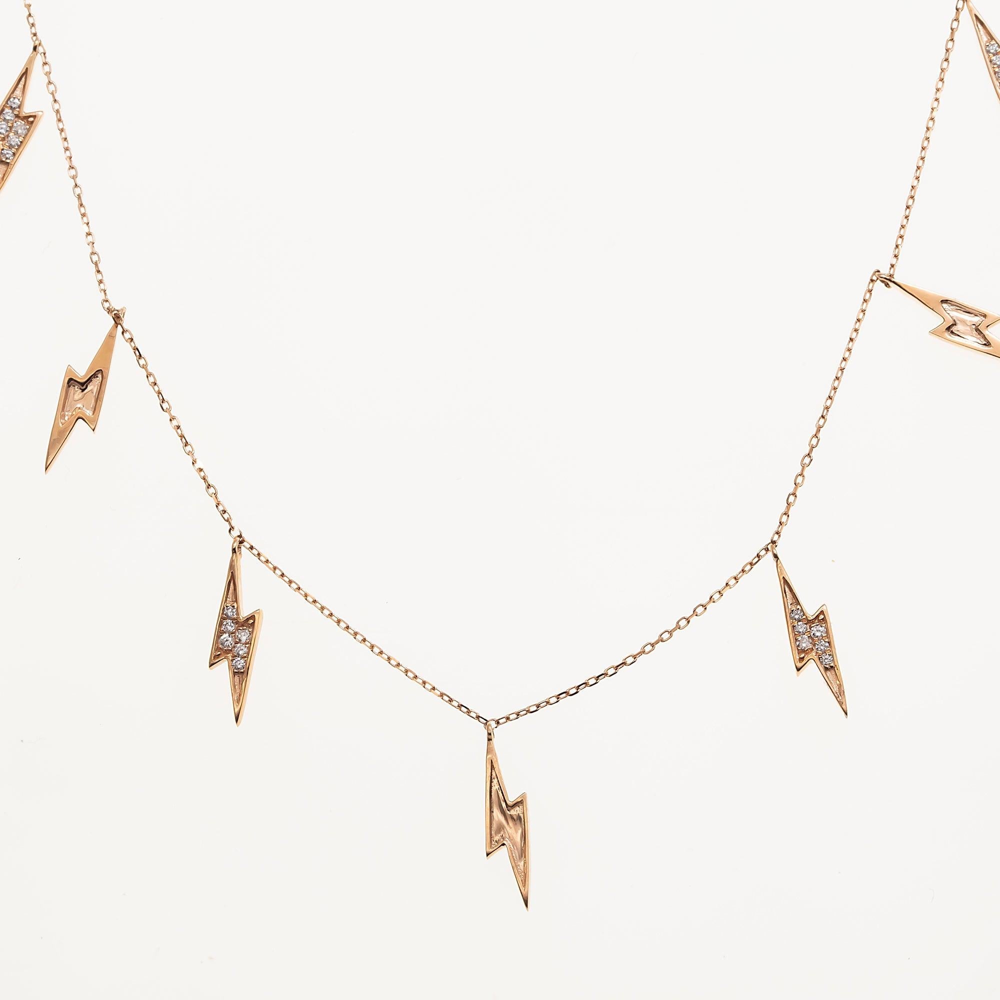 14K GOLD DIAMOND LIGHTNING BOLTS NECKLACE 0.15 CT
