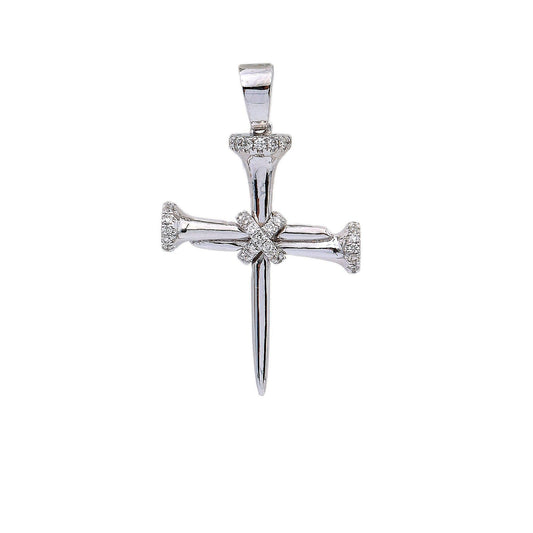 14K White Gold Diamond Cross Shaped Pendant