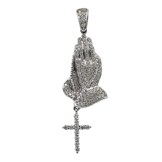 14K White Gold Diamond Praying Hands Shaped Pendant