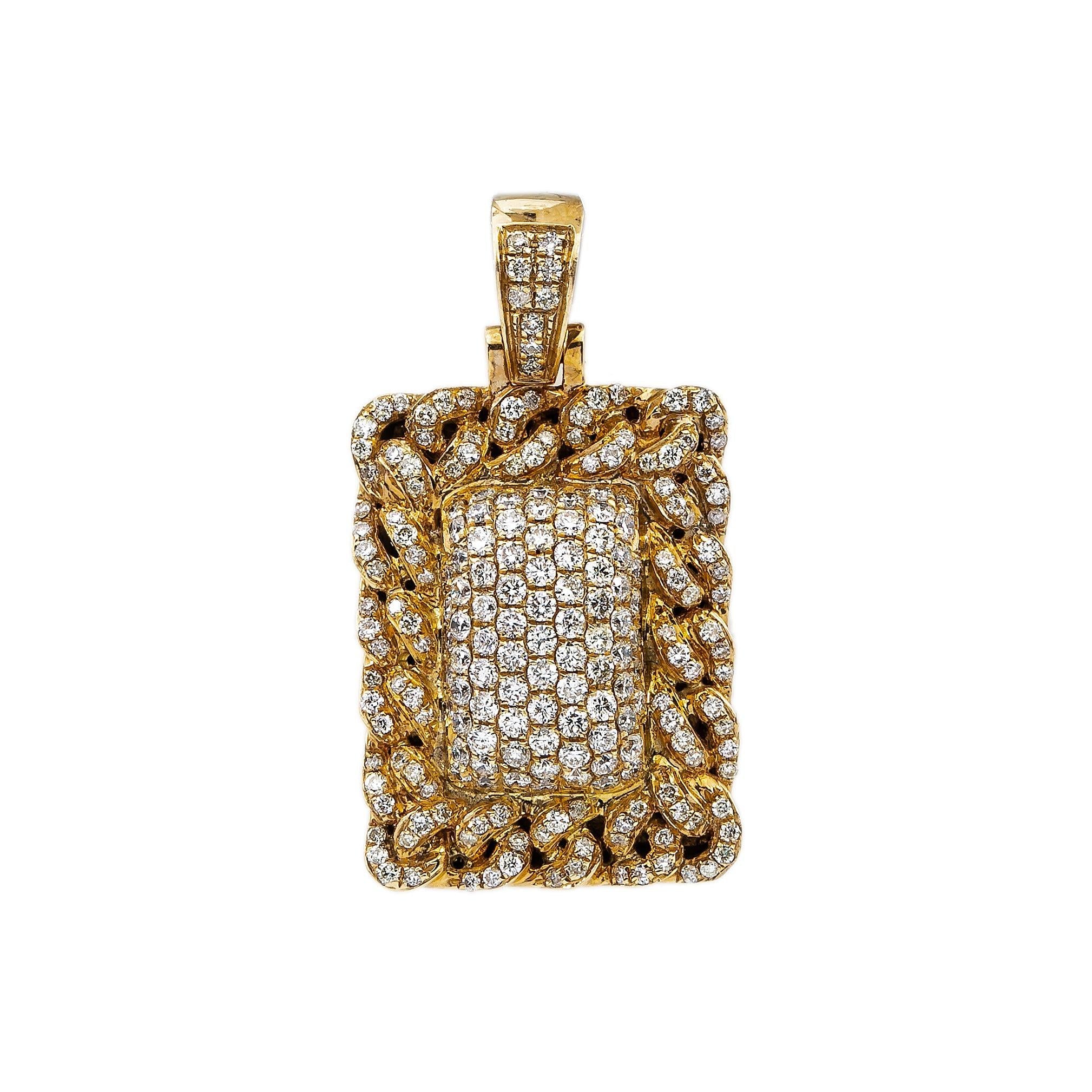 14K Yellow Gold Diamond Rectangular Shaped Pendant