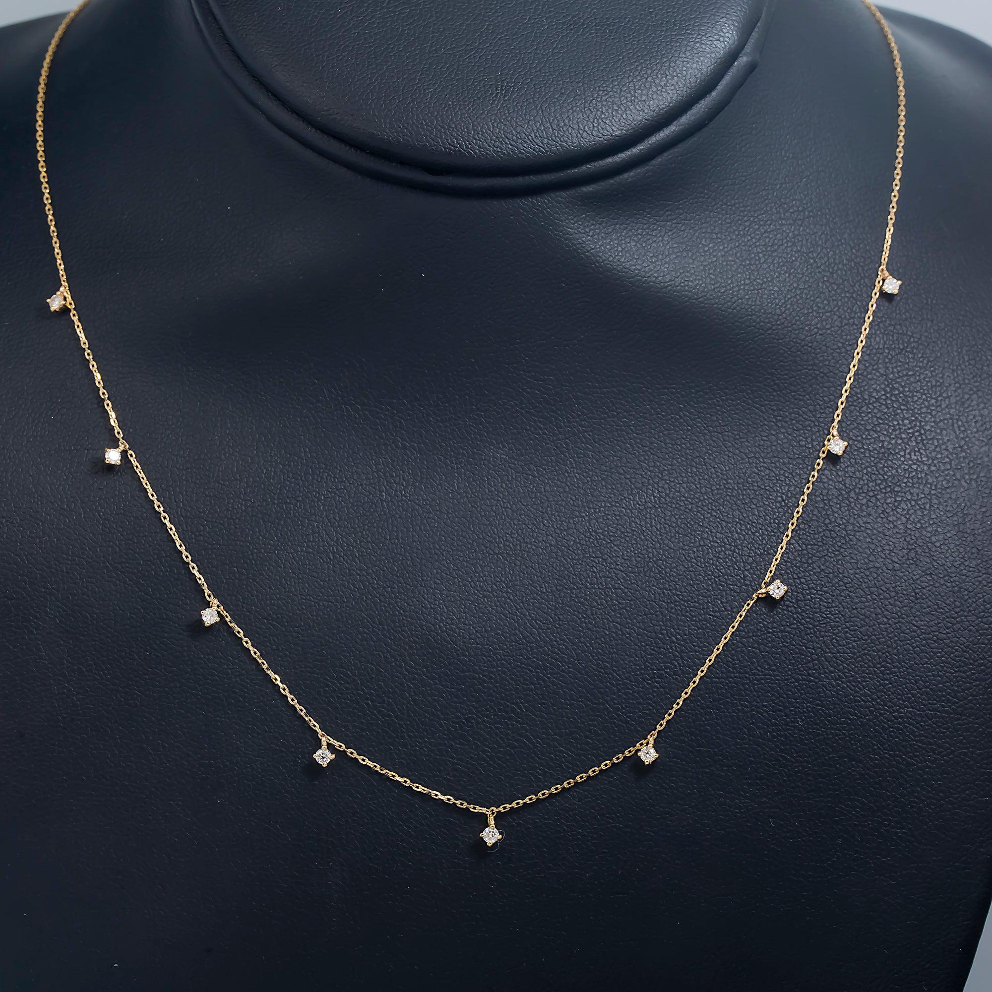 14K GOLD PRONG SET LOOSE DIAMOND NECKLACE 0.30 CT