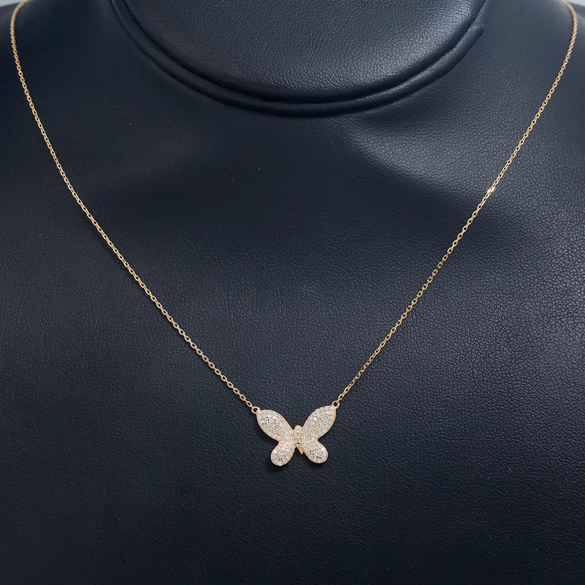 14K GOLD DIAMOND BUTTERFLY NECKLACE 0.40 CT