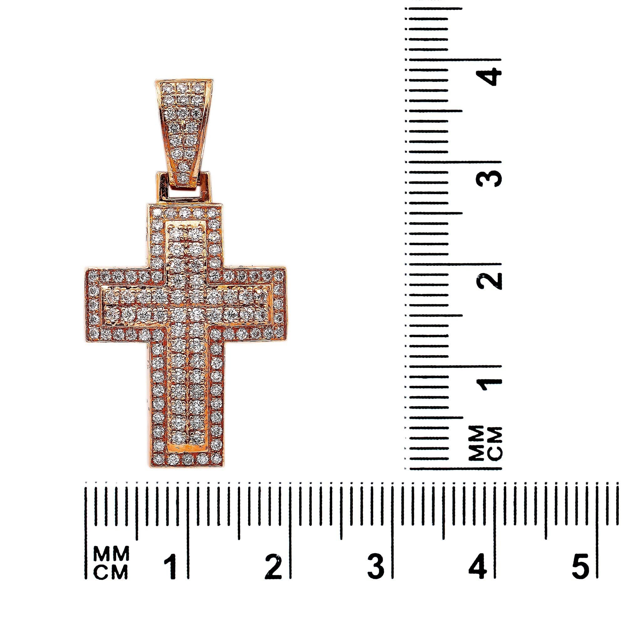 14K Rose Gold Diamond Cross Shaped Pendant
