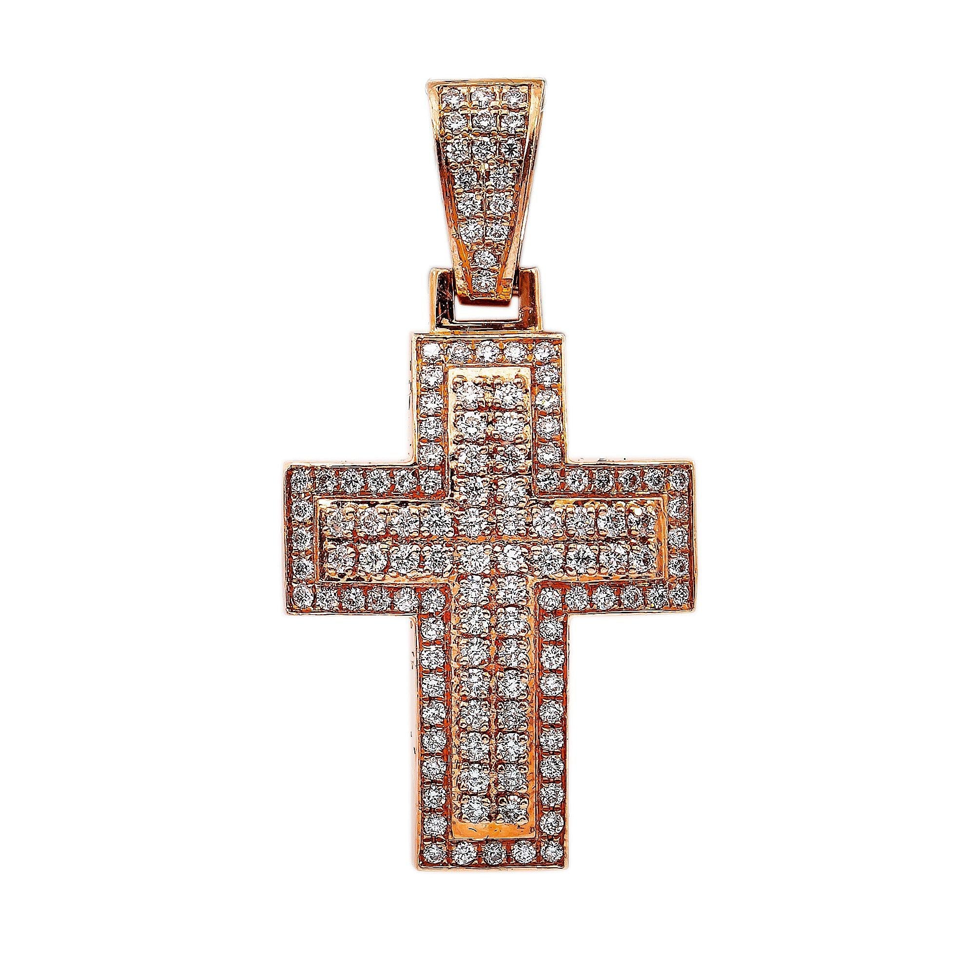 14K Rose Gold Diamond Cross Shaped Pendant
